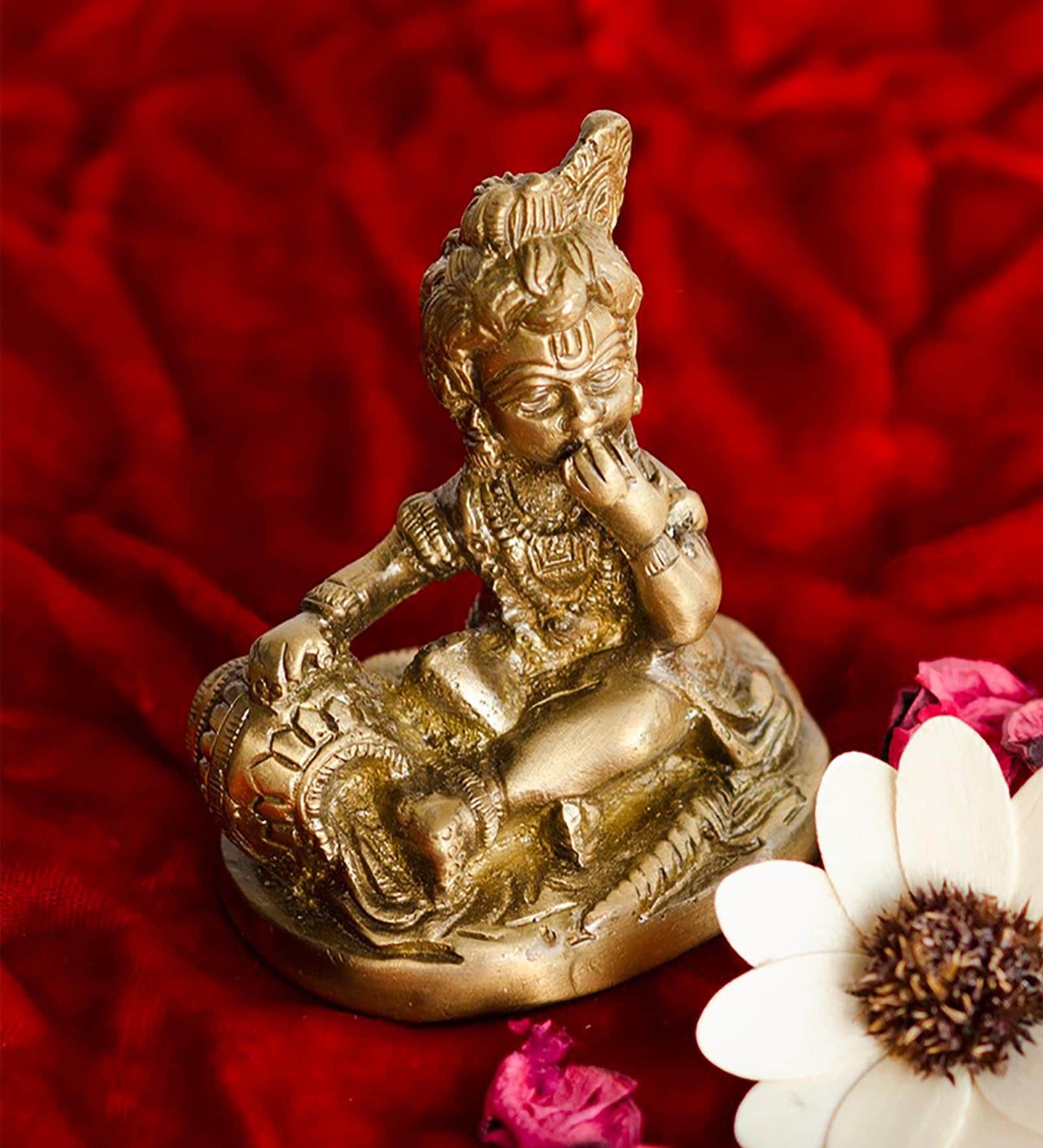 Brown Brass Finish Laddu Gopal Eating Makhan