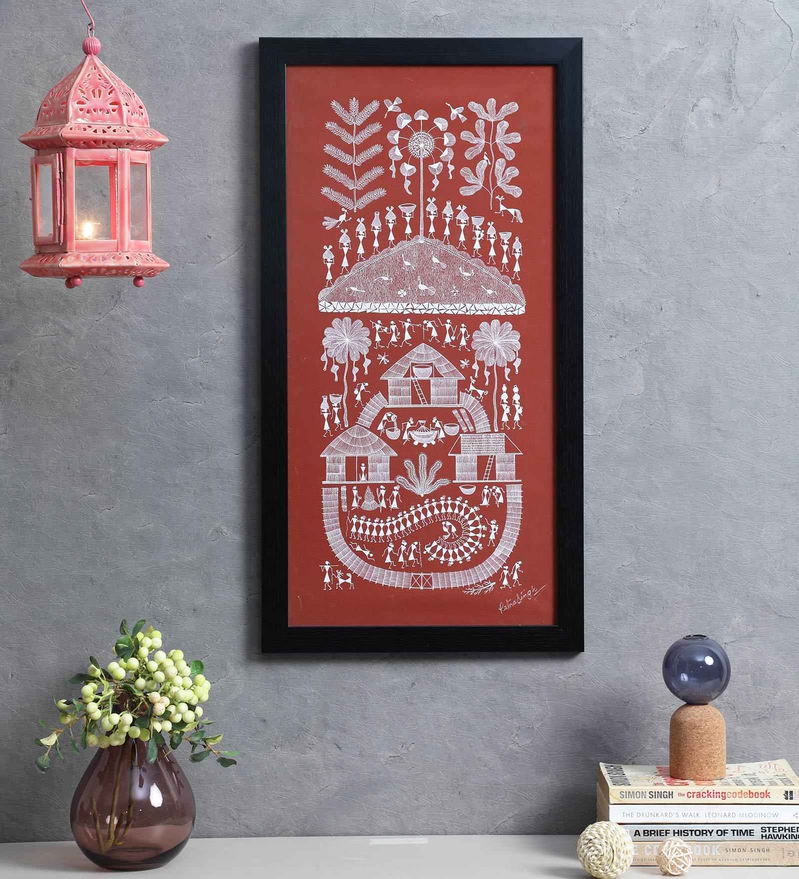Brown Canvas Framed Ethnic Warli Art