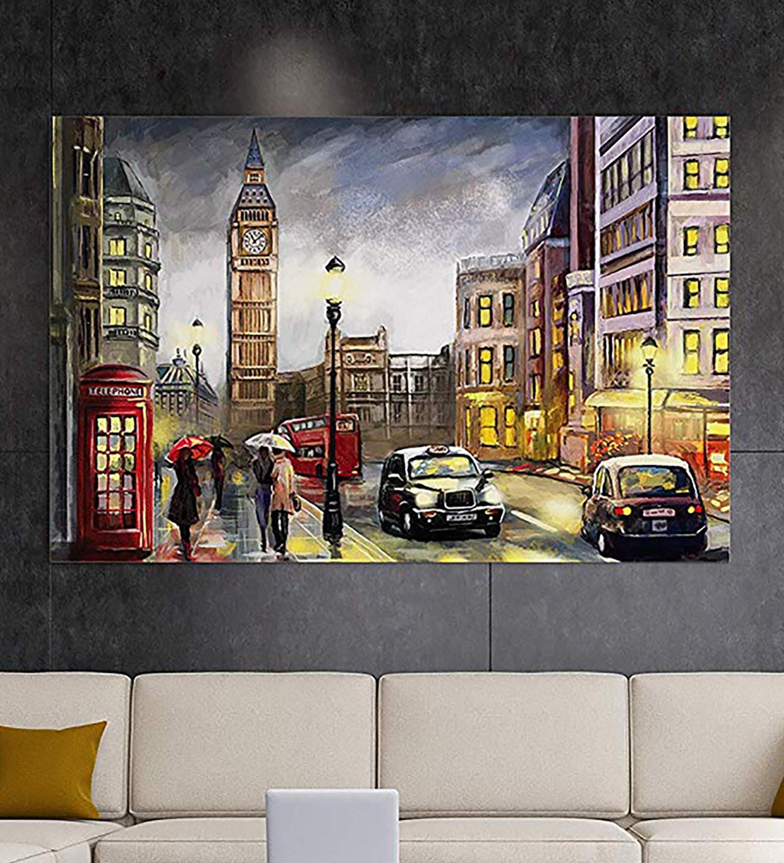 Brown Canvas Street View of London with Big Ben Digitally Unframed Art Print