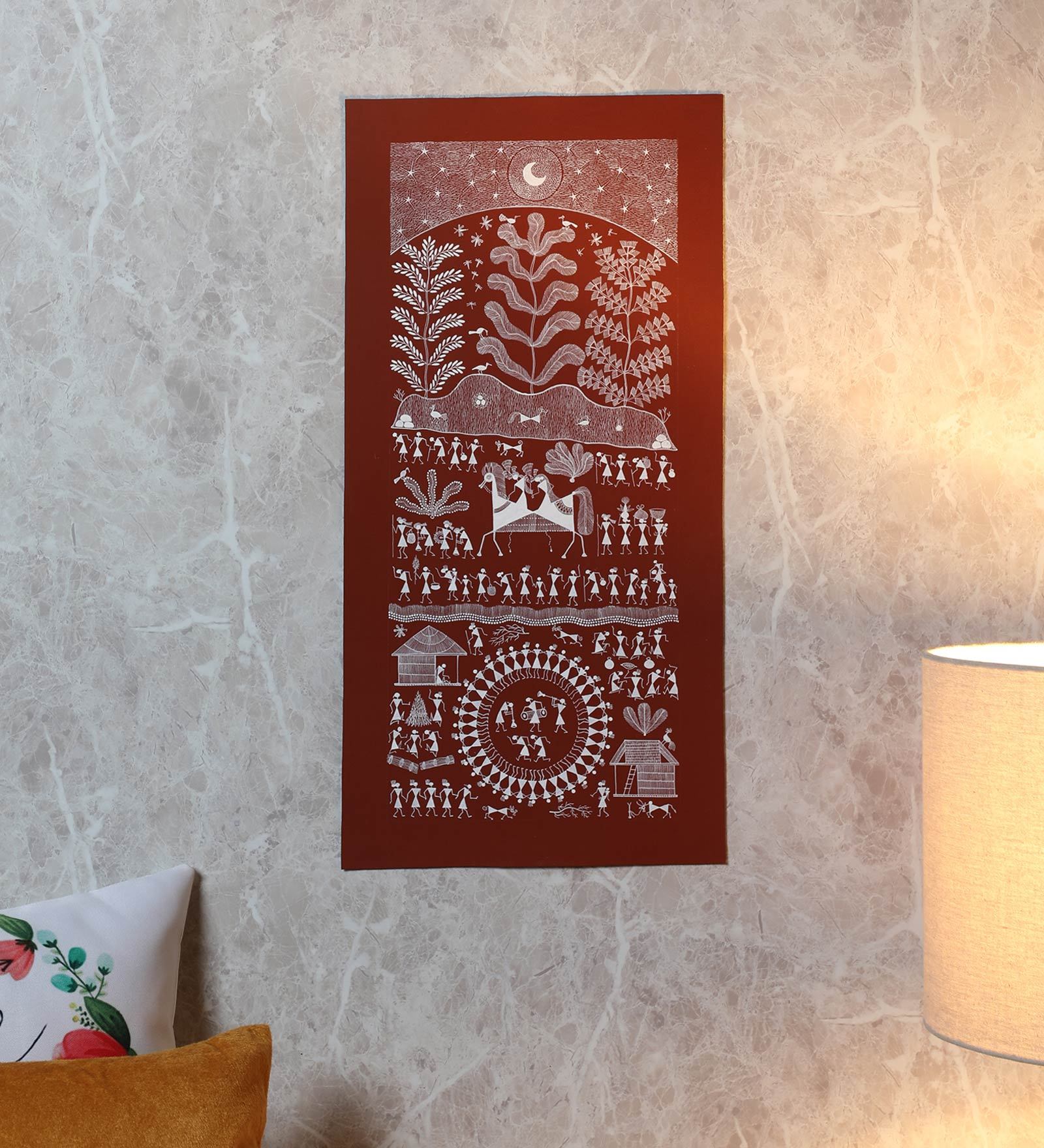 Brown Canvas UnFramed Ethnic Warli Art