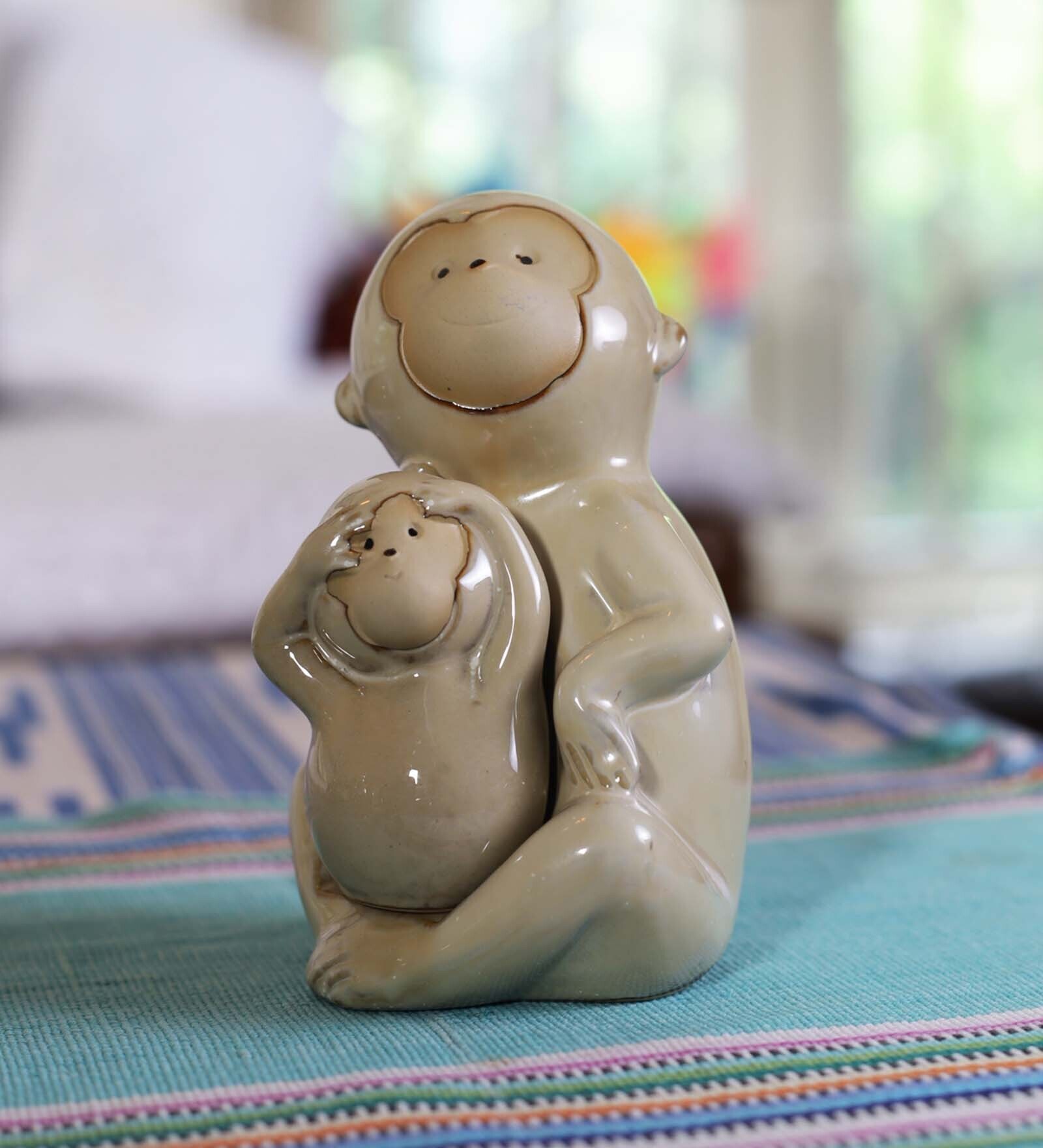 Brown Ceramic Ceramic Monkey Shape Garden Figurine