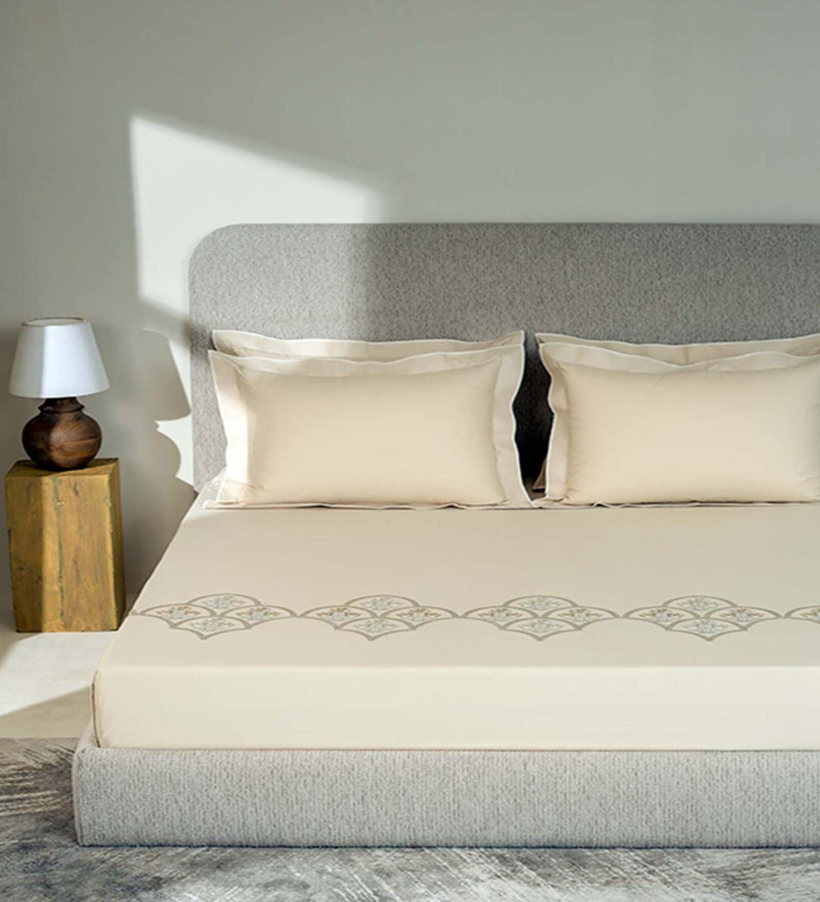 Brown Embroidered 210 TC Cotton King Sized Bedsheet with 2 Pillow Covers