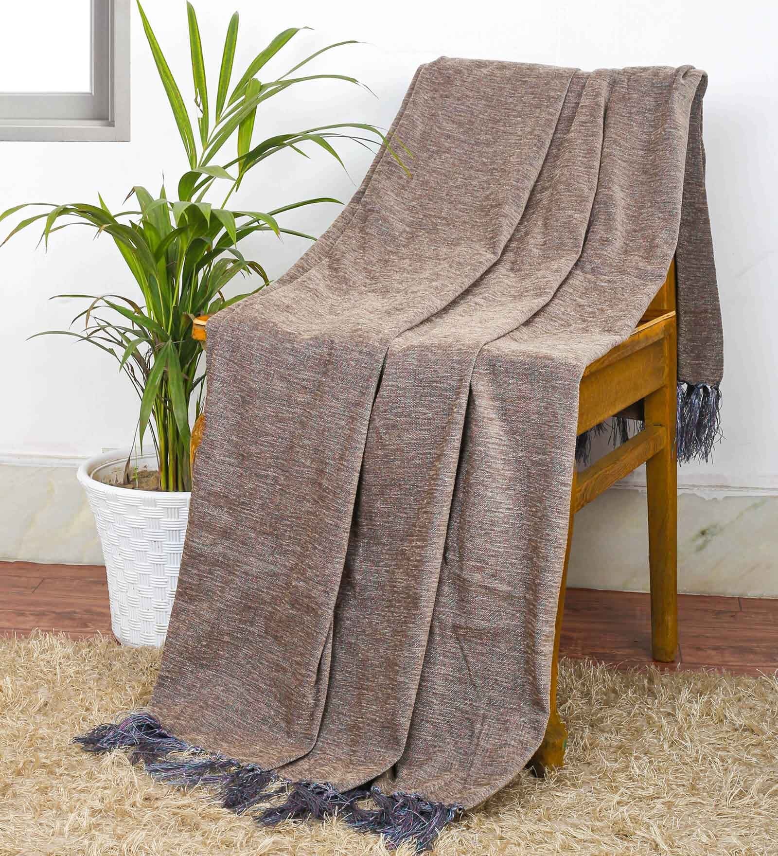 Brown Chenille Plain Solid Pattern 60 X 50 Inch Throw