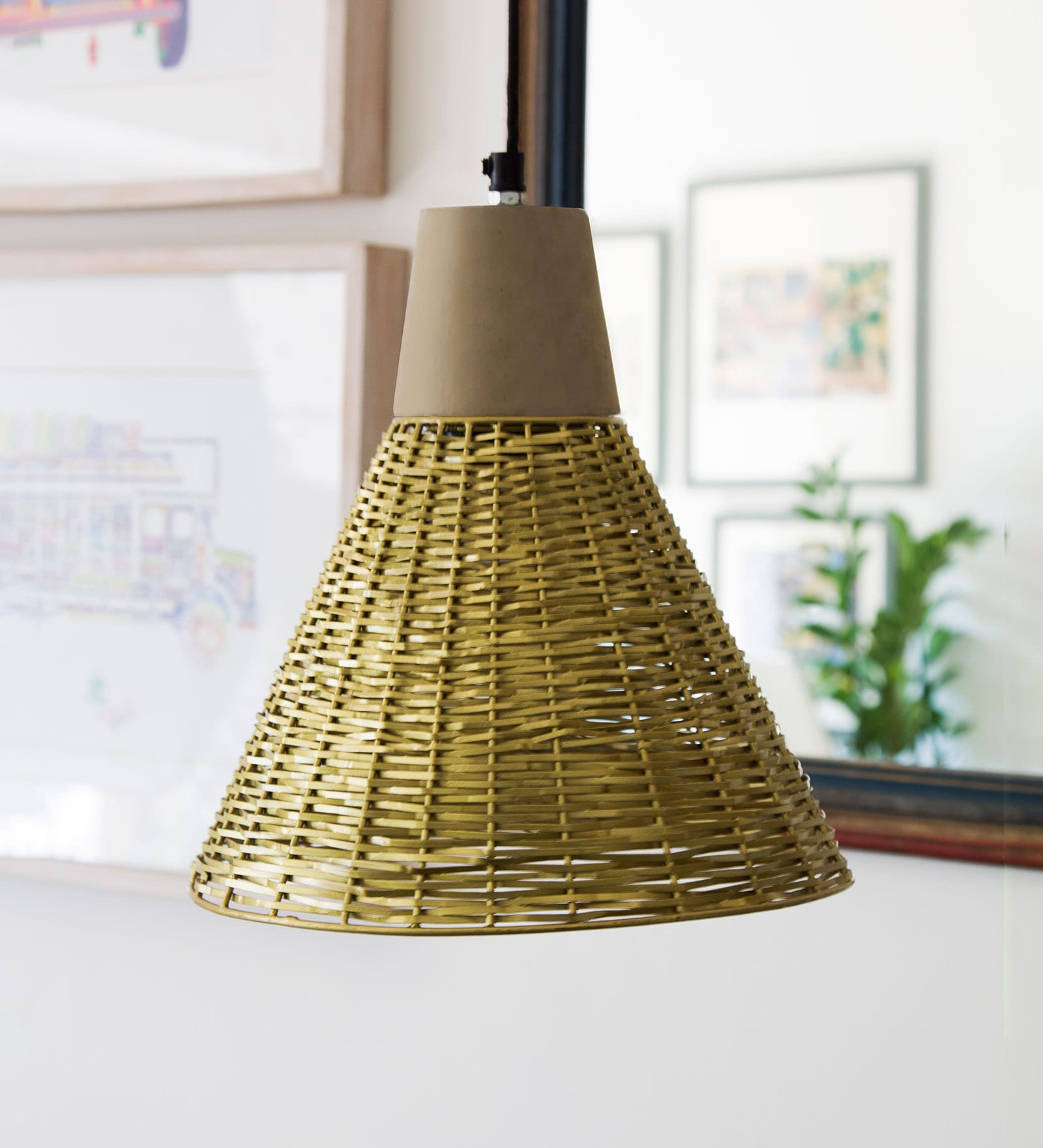 Brown Natural Fiber Single Hanging Lights