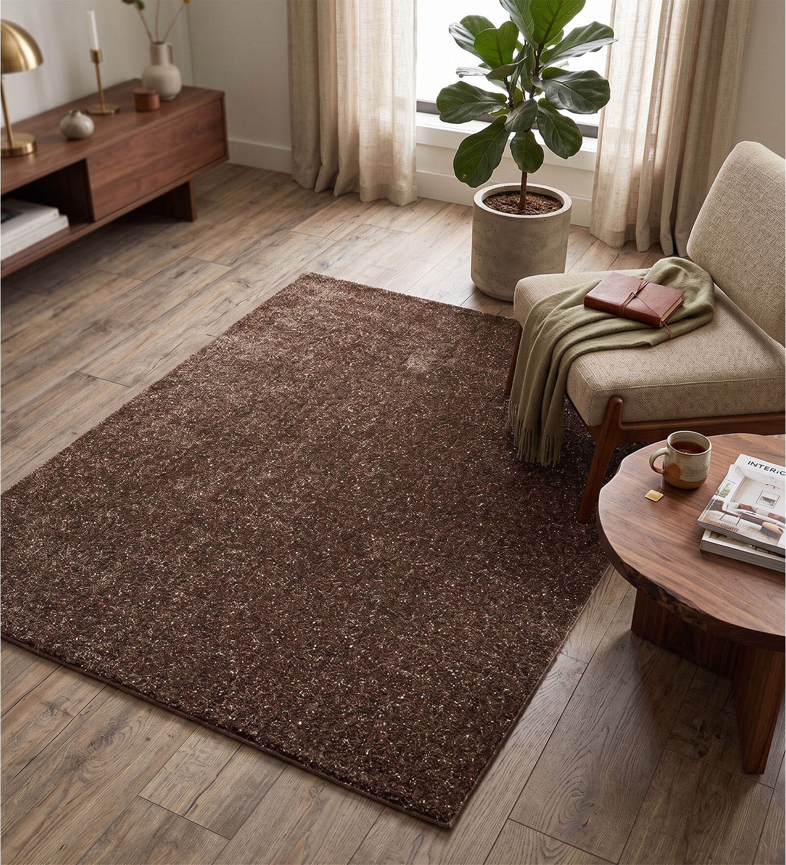 Brown Cosmos Microfiber Backing  4X6 Ft Floor Carpet
