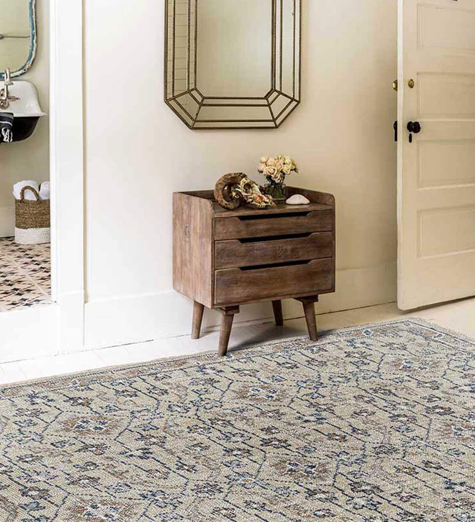 Brown Floral Cotton 5 ft x 7 ft Hand Knotted Carpet