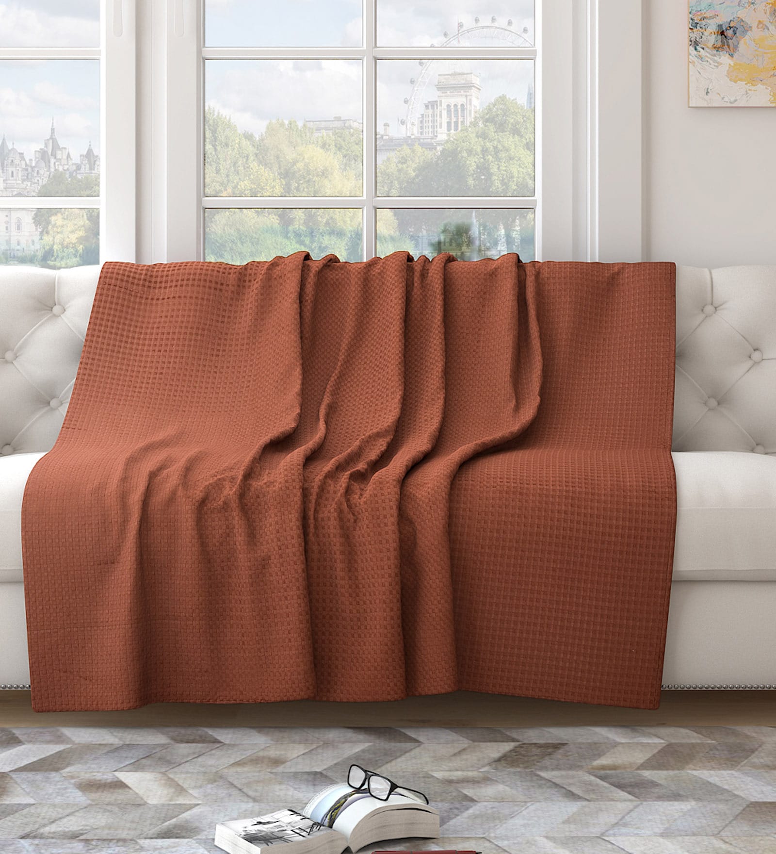 Brown Solid Cotton 55x82 Inches Sofa Throw