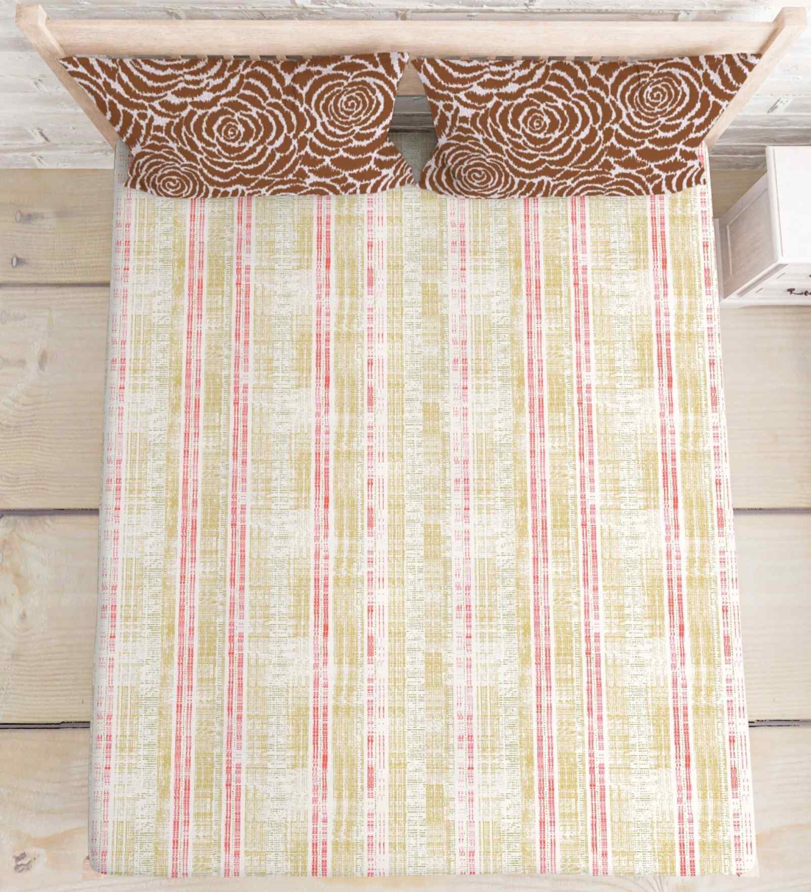 Brown Cotton 1 Double Queen Bedsheet with 2 Pillow Covers