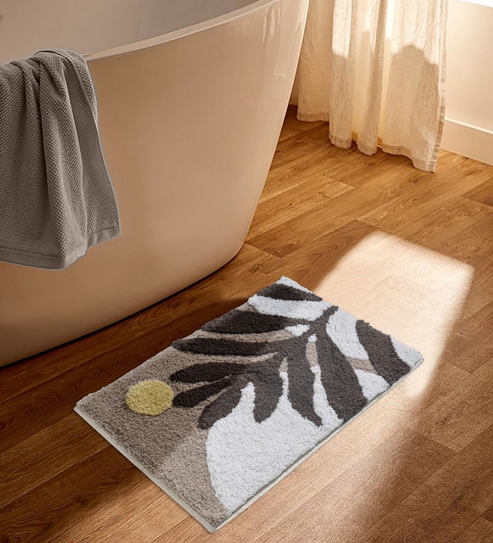 Brown Cotton 16X24 Inches Anti-Skid Bath Mat