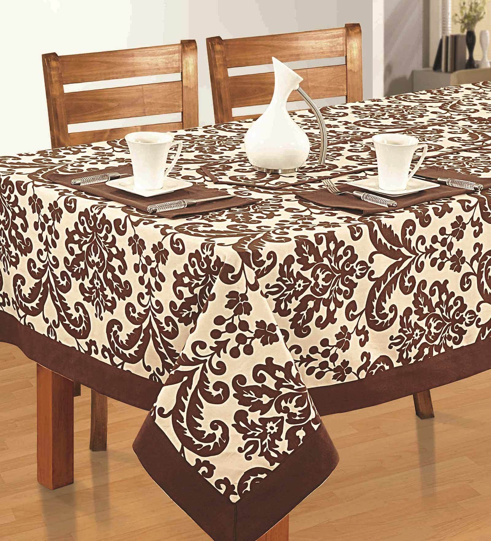 Floral (59x59) Brown & Beige Cotton Table Cloth