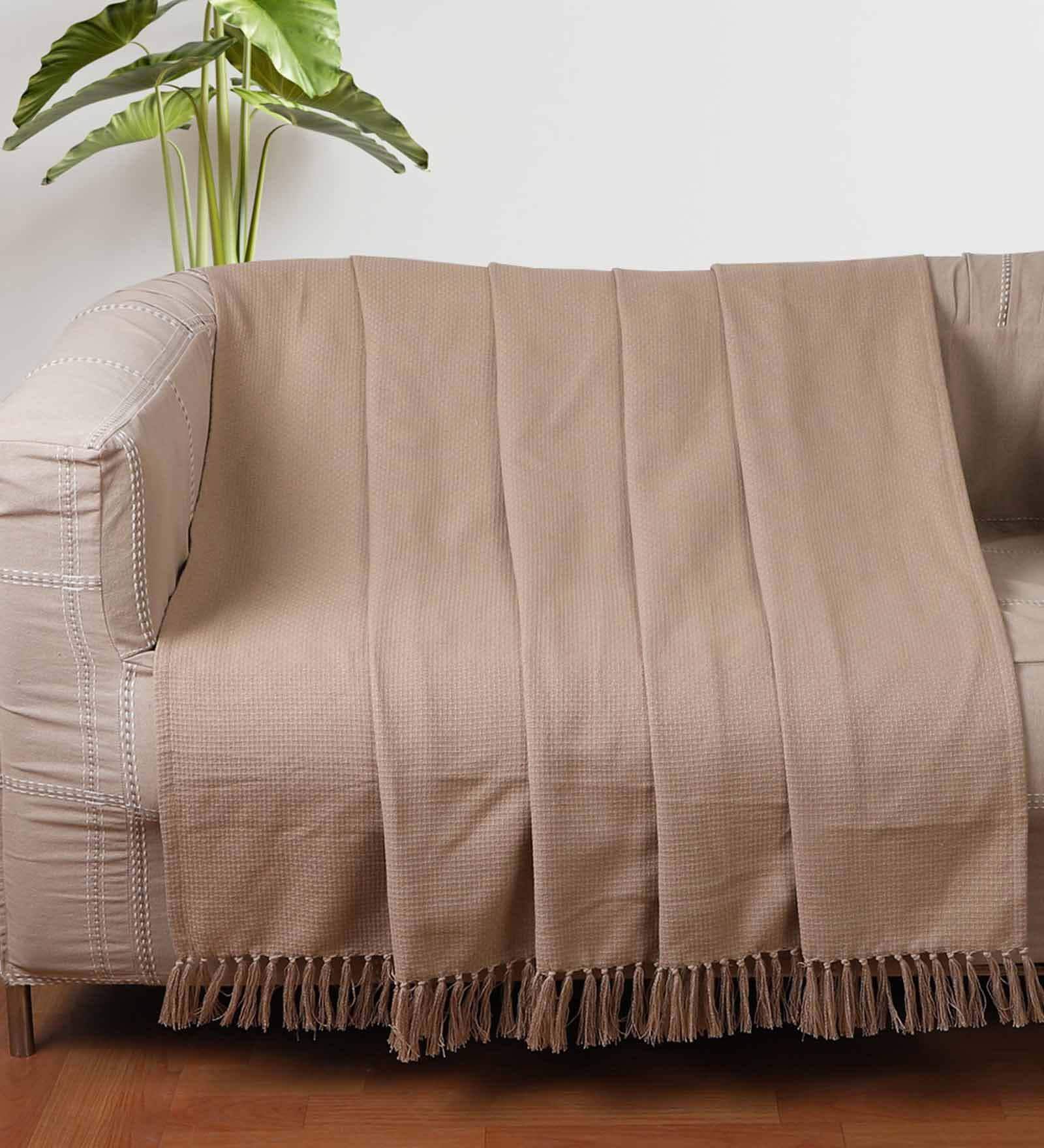 Brown Solid Cotton 60 x 50 Inches Sofa Throw