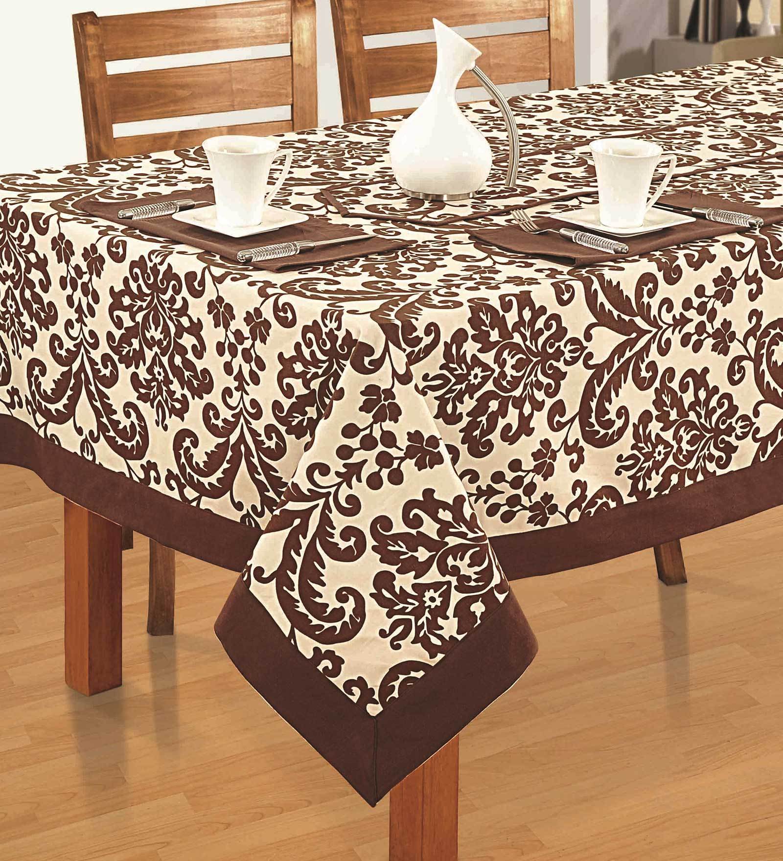 Floral Pattern Brown Cotton 90X60 Inch Table Cloth