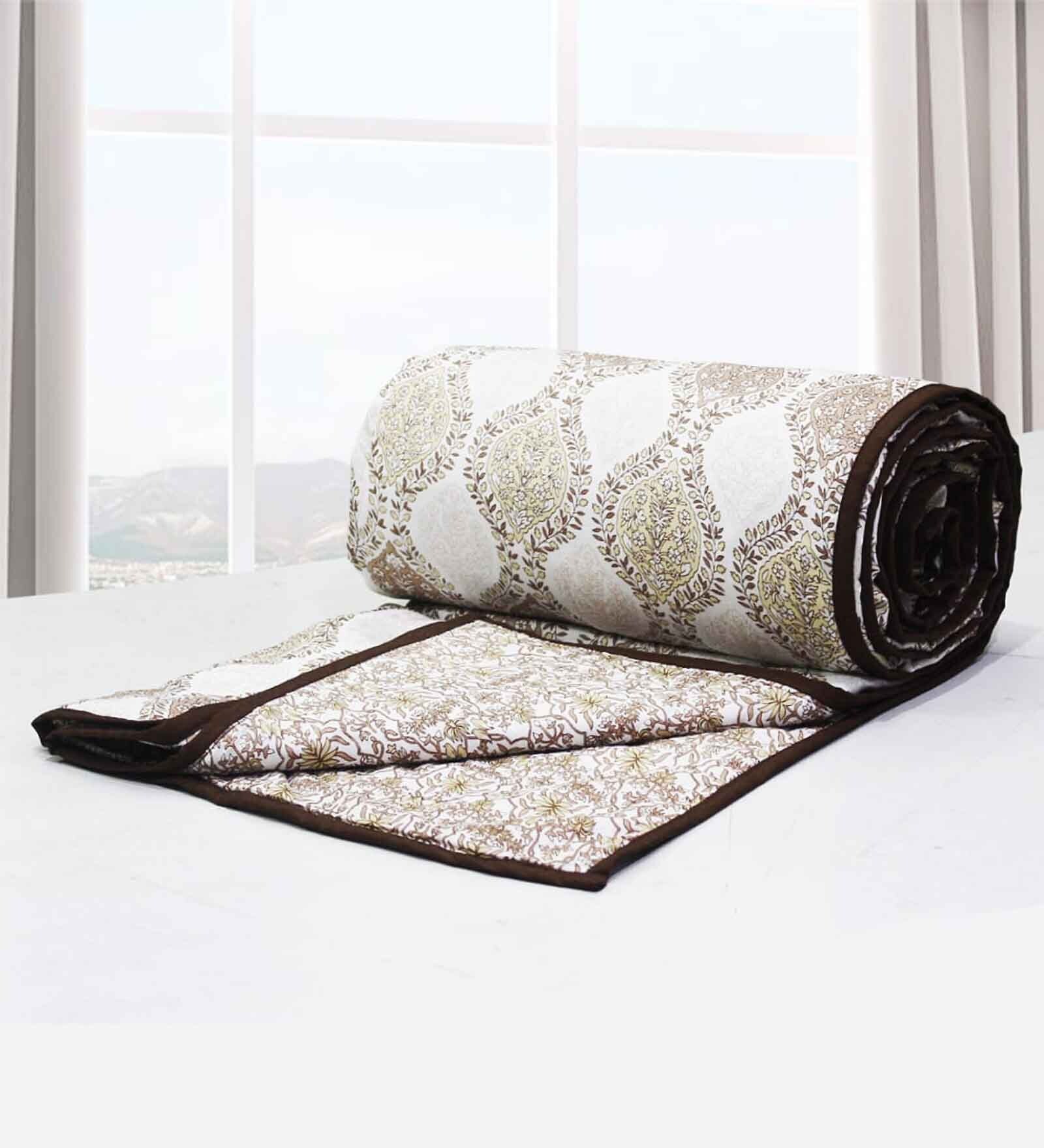 Brown Cotton Abstract 144 TC Double Dohar