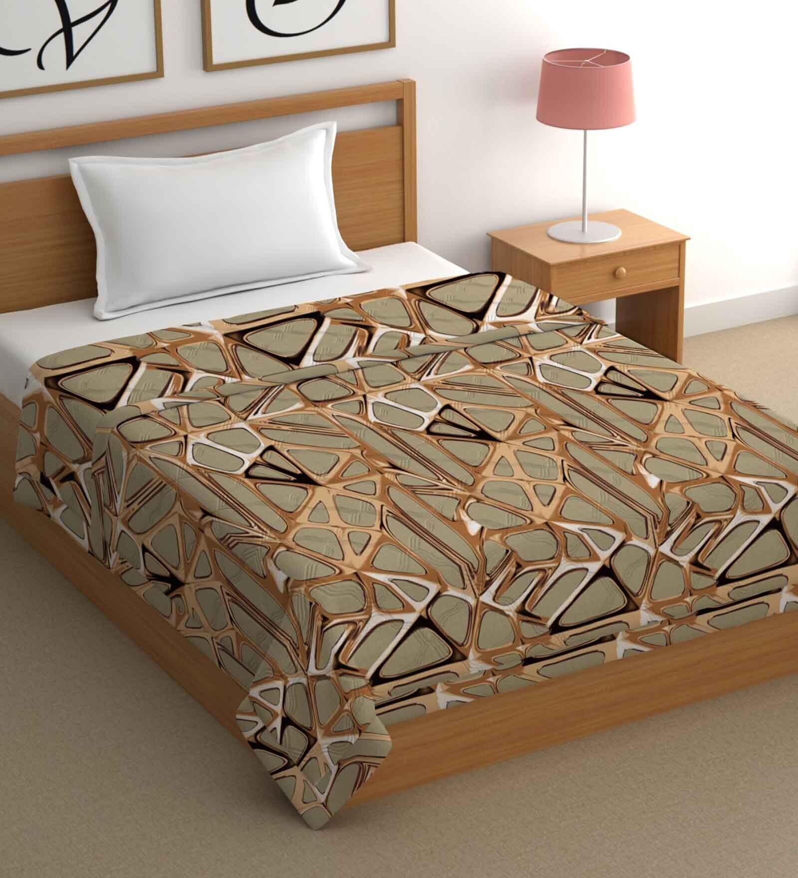 Brown Cotton Abstract 400 GSM Single Bed Comforter