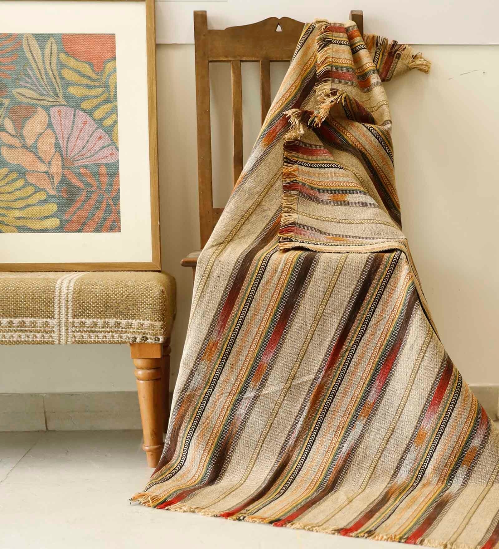 Brown Cotton Stripes 60X45 Inches Reversible Throw