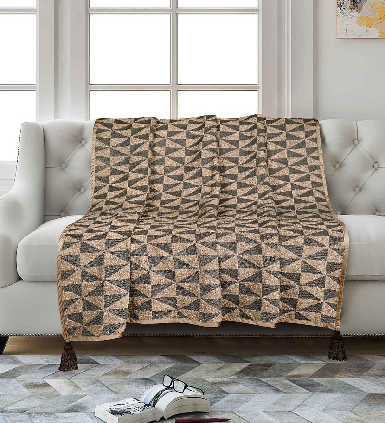 Brown Cotton and Polyester Geometric 55 x 63 Inches Throw