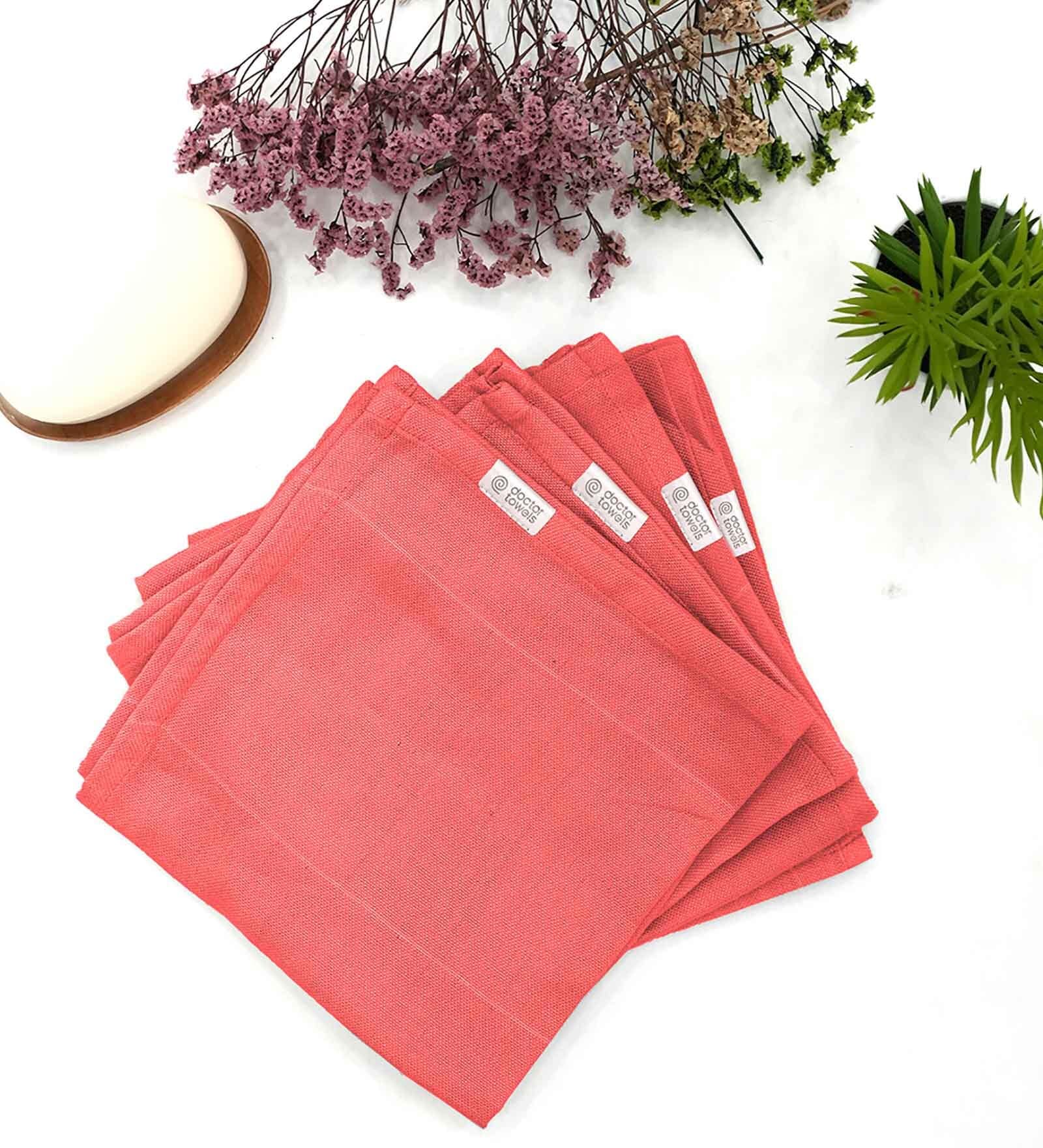 Red Aloevera Double Cloth Striped 300 GSM 4 Pcs Face Towel