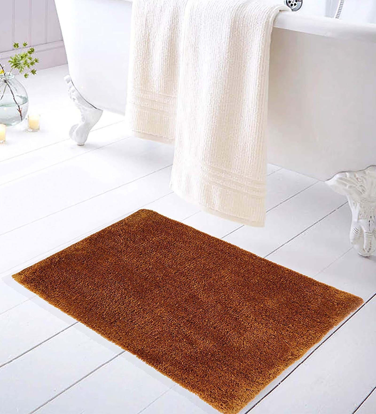 Brown Cotton Anti Skid Bath Mat 14x20 Inches