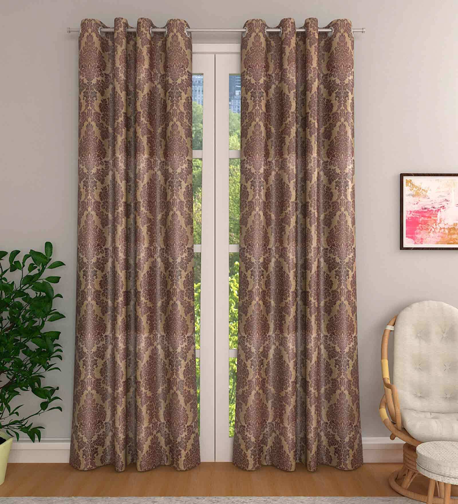 Brown Cotton Light Filtering 7 Feet Eyelet Curtain (1 Piece)