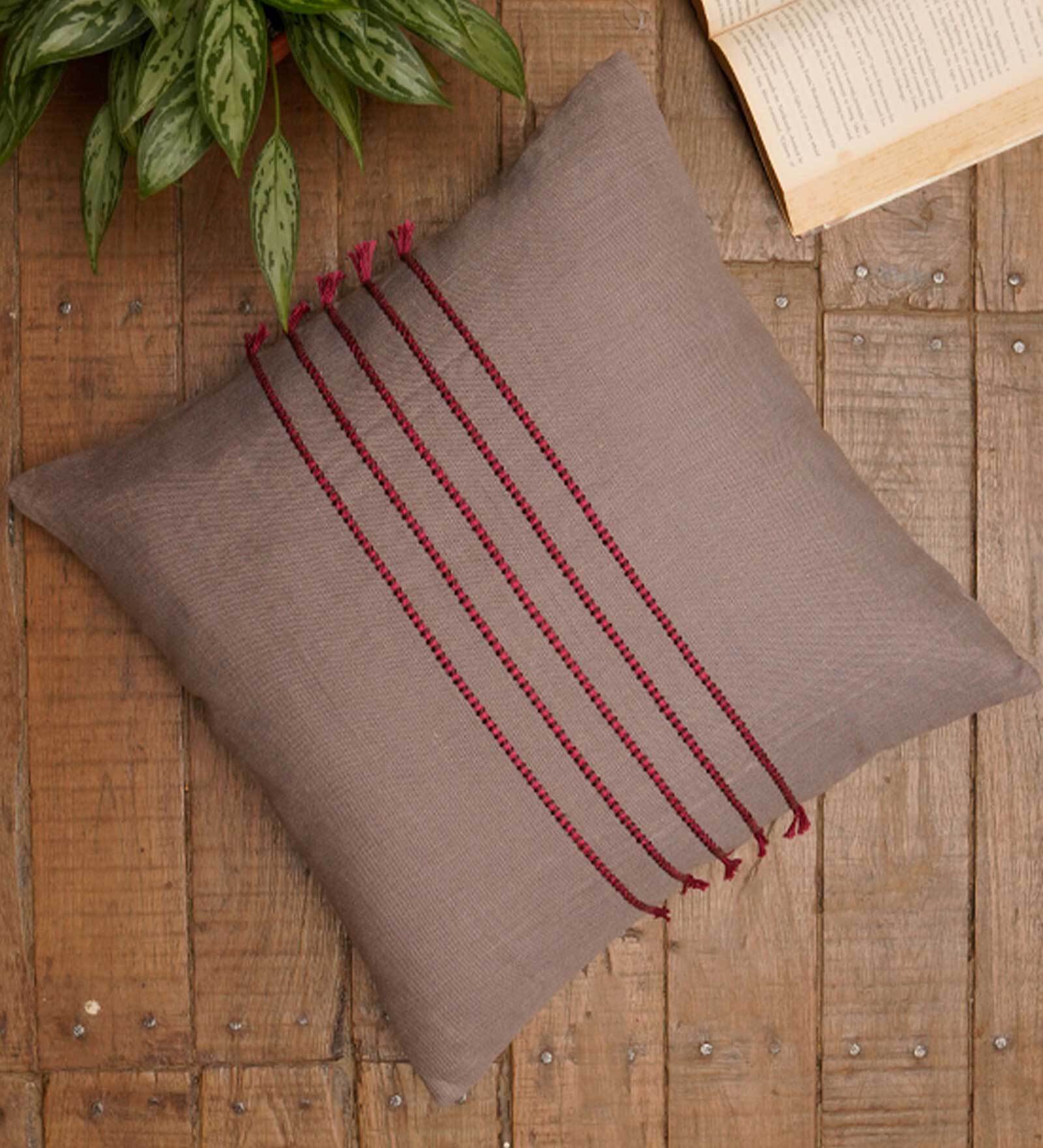 Brown Striped Blended Cotton 16 x 16 Inch Cushion Cover