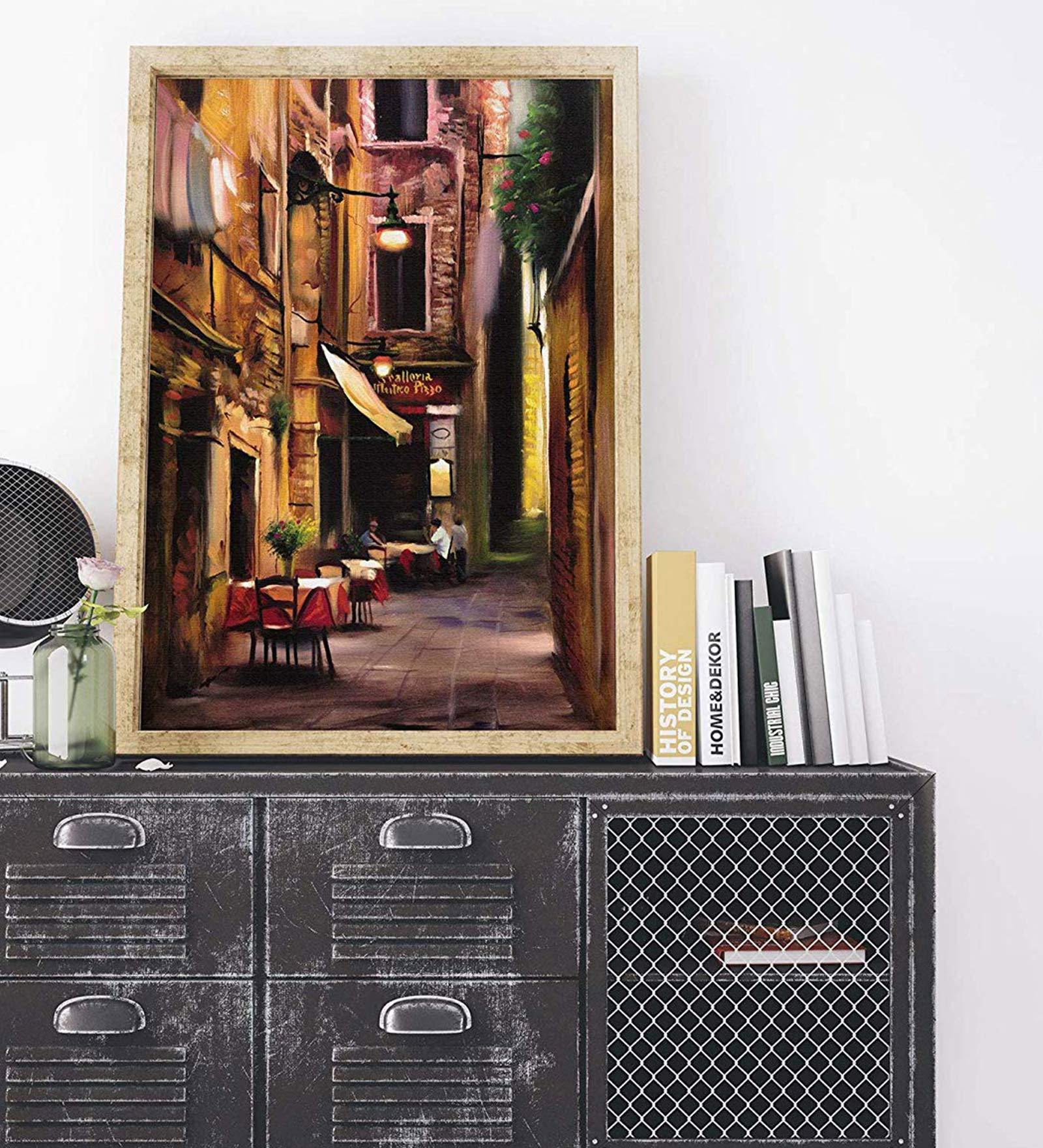 Brown Cotton Canvas Italian Outdoor European Cafe Art Print