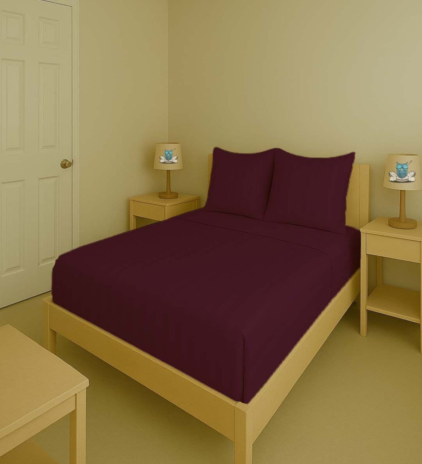 Brown Cotton 300TC 2CM Striped Super King Bedsheet with 2 Pillow Covers