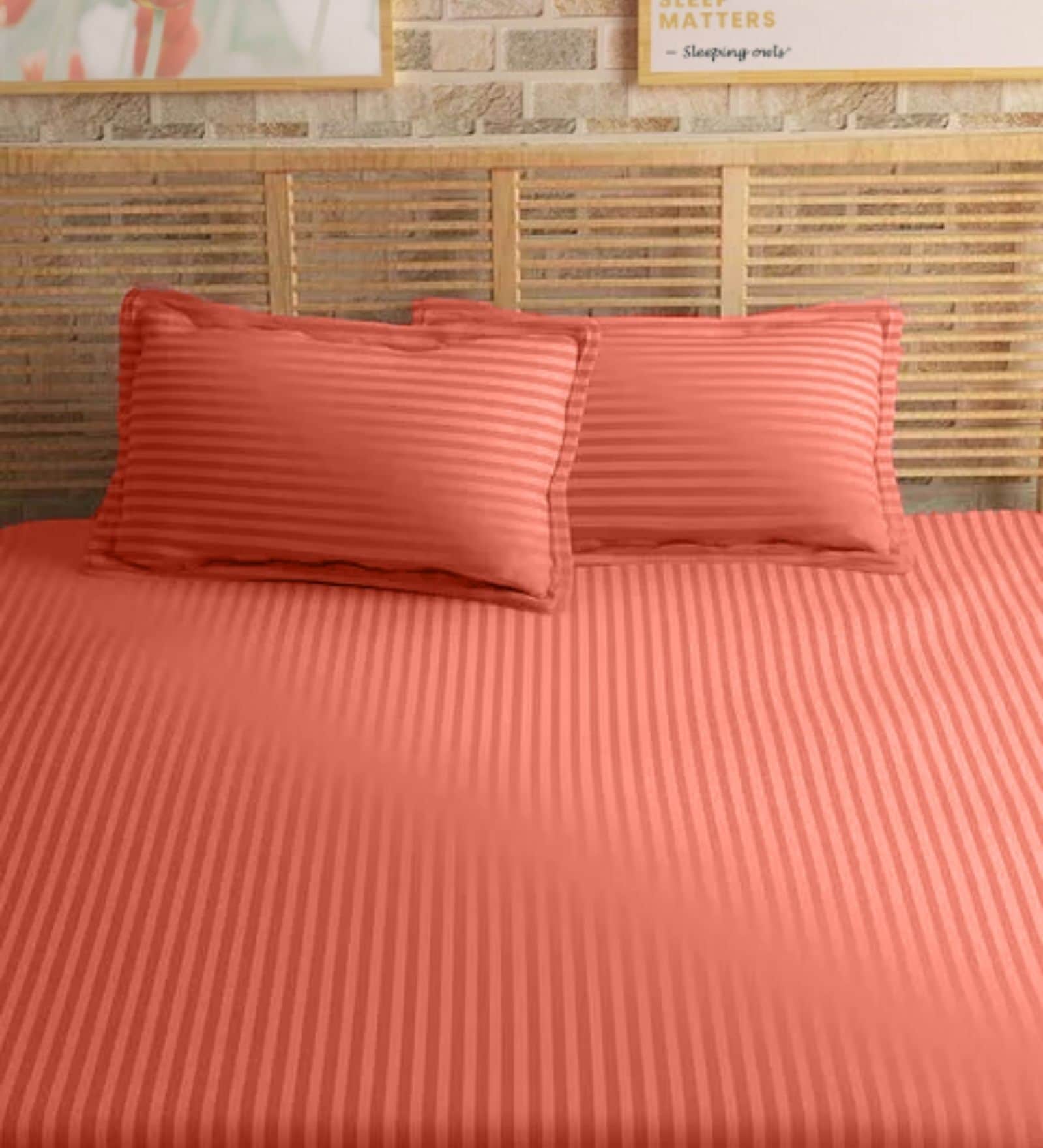 Peach Cotton 210TC Striped Set of 2 Pillow Covers