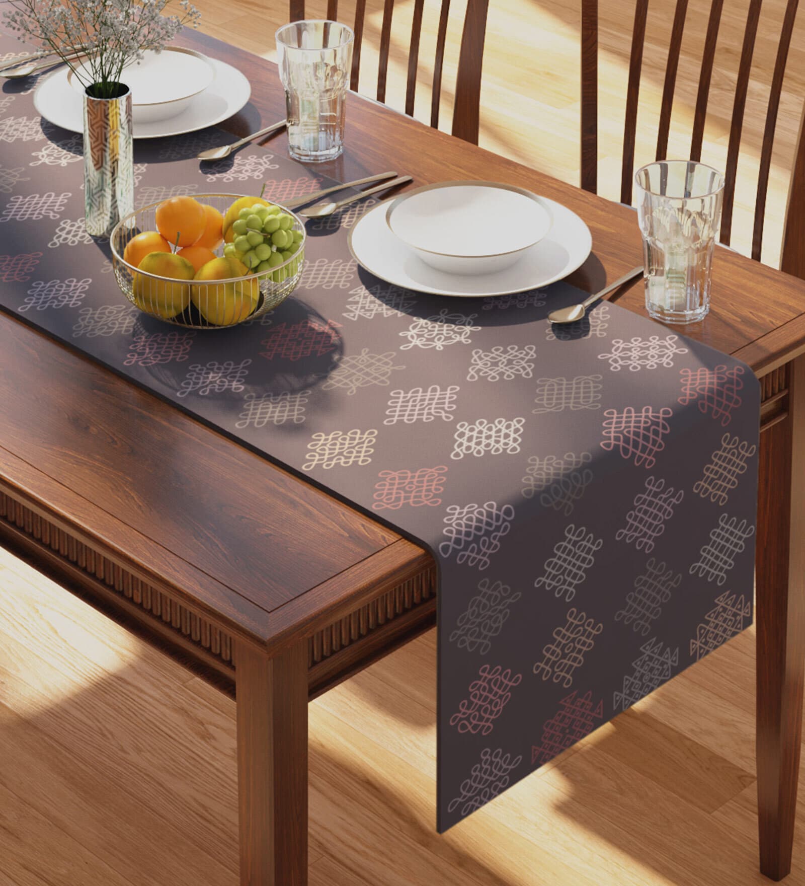 Vellore (70x13) Brown Cotton Table Runner