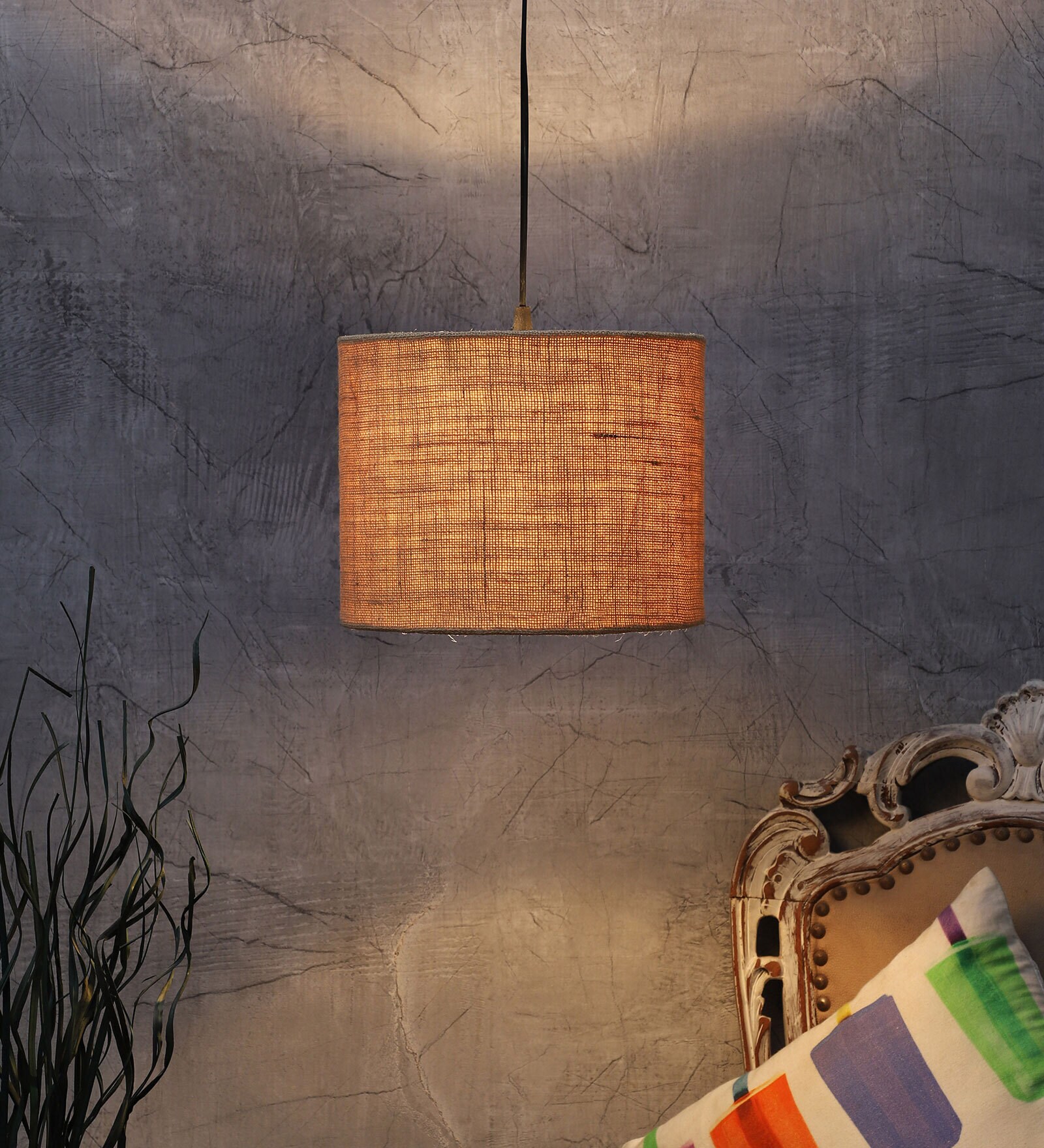 Aelia Brown Cotton Hanging Light