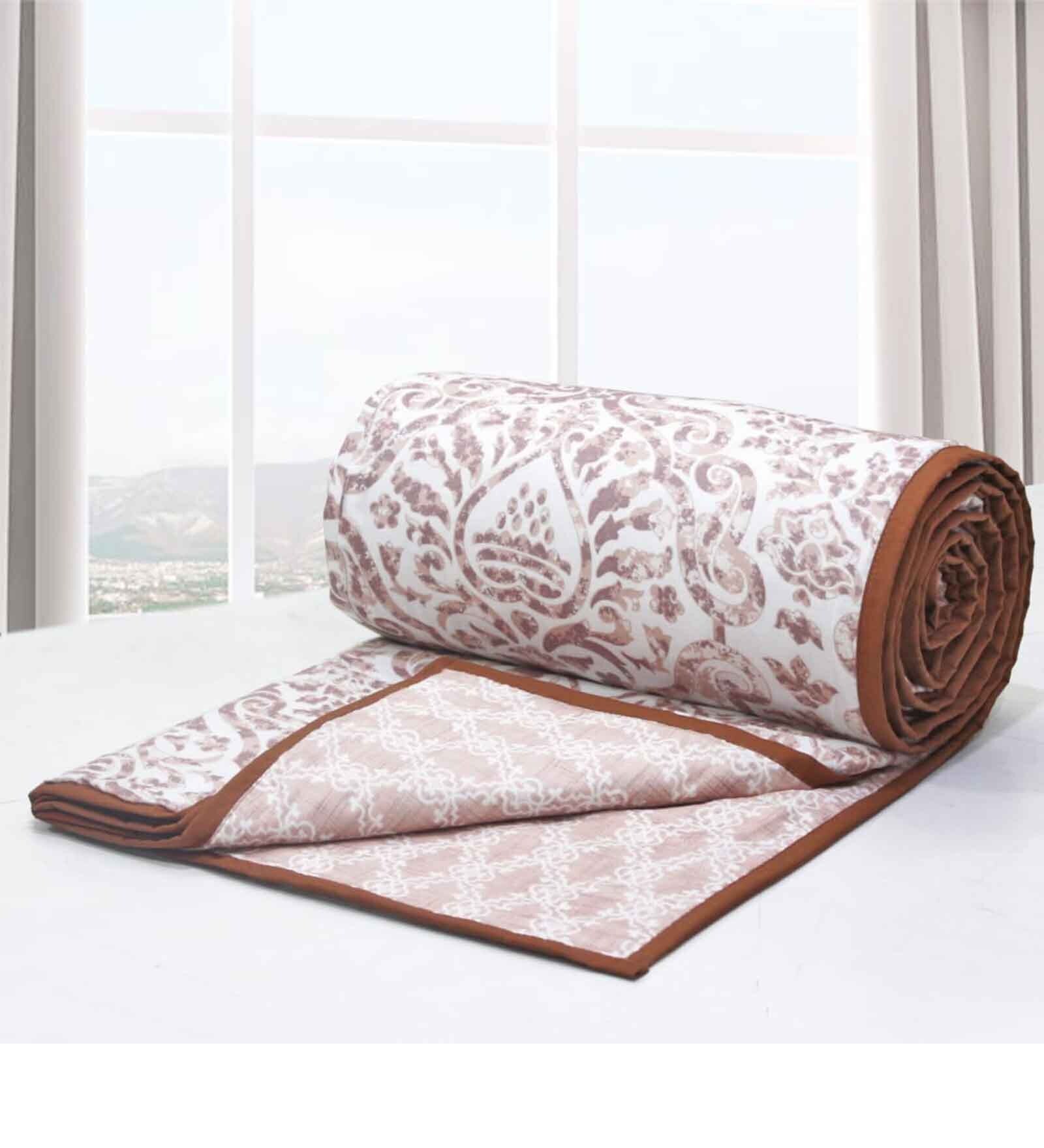 Brown Cotton Floral 144 TC Single Dohar