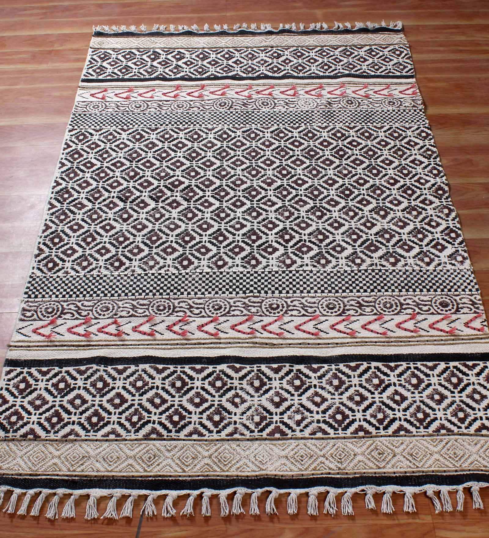 Brown Cotton Striped 3x2 Hand Woven Dhurrie