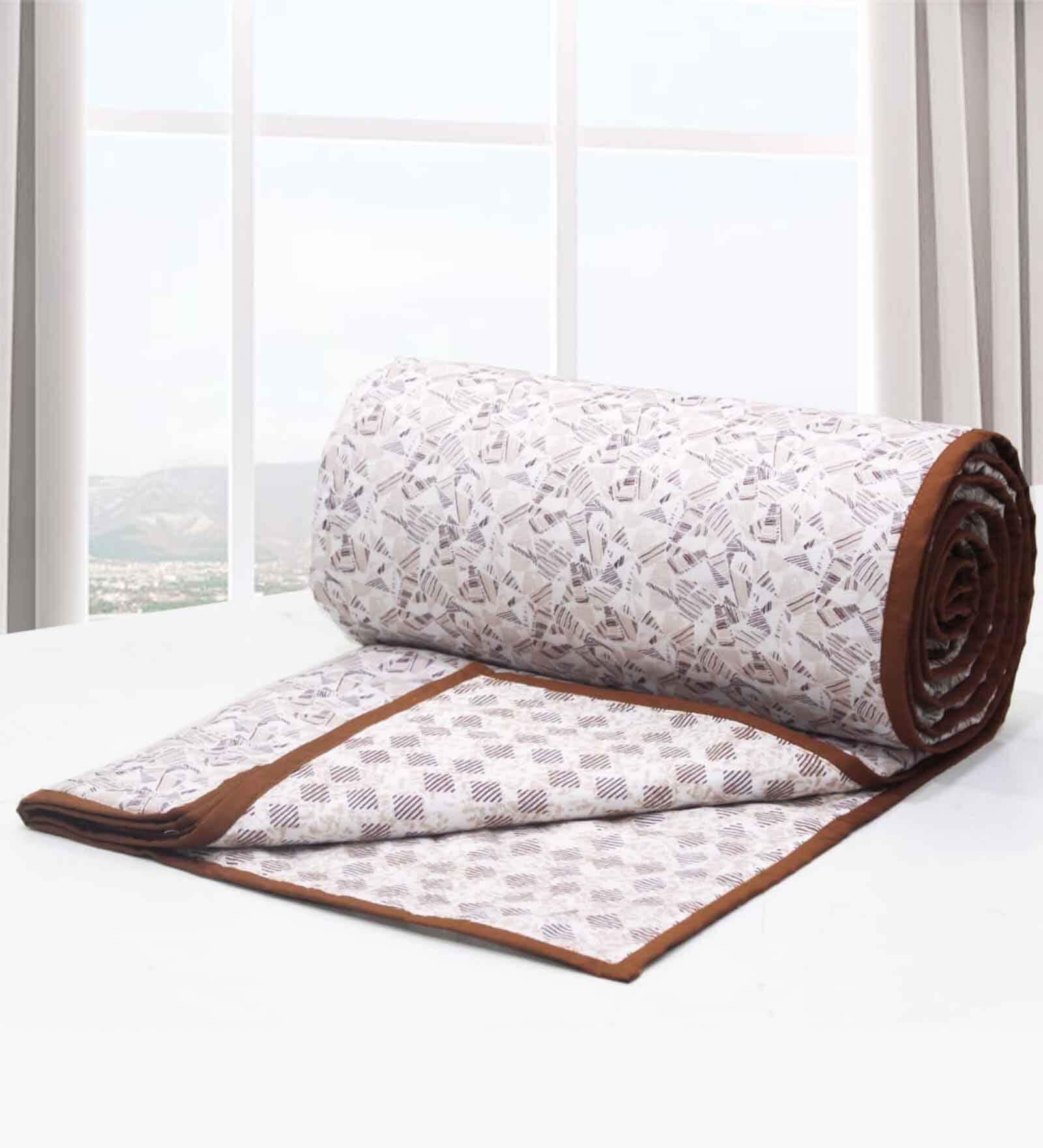 Brown Cotton Geometric 144 TC Single Dohar