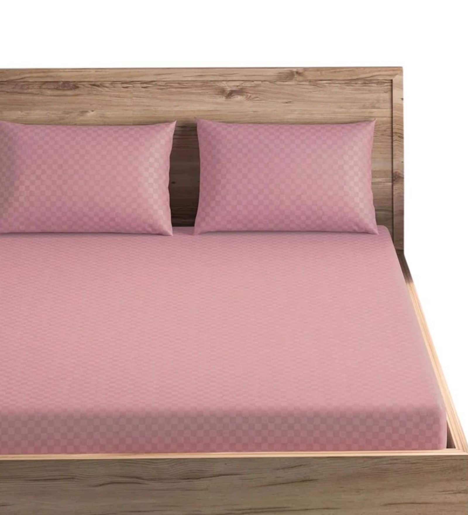 Marron Cotton Jacquard 300TC checked Super King Bedsheet with 2 Pillow Covers