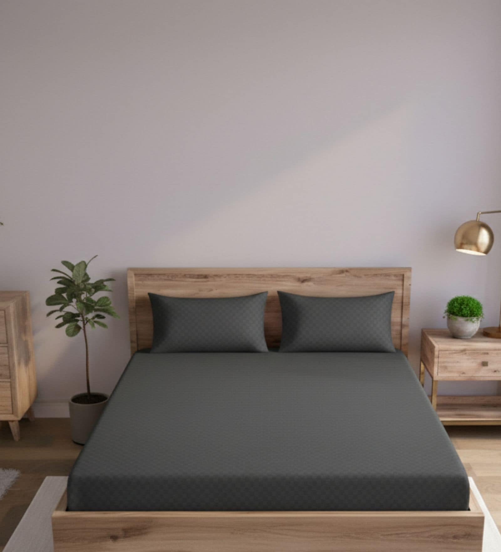 Teal Cotton Jacquard 300TC checked Super King Bedsheet with 2 Pillow Covers