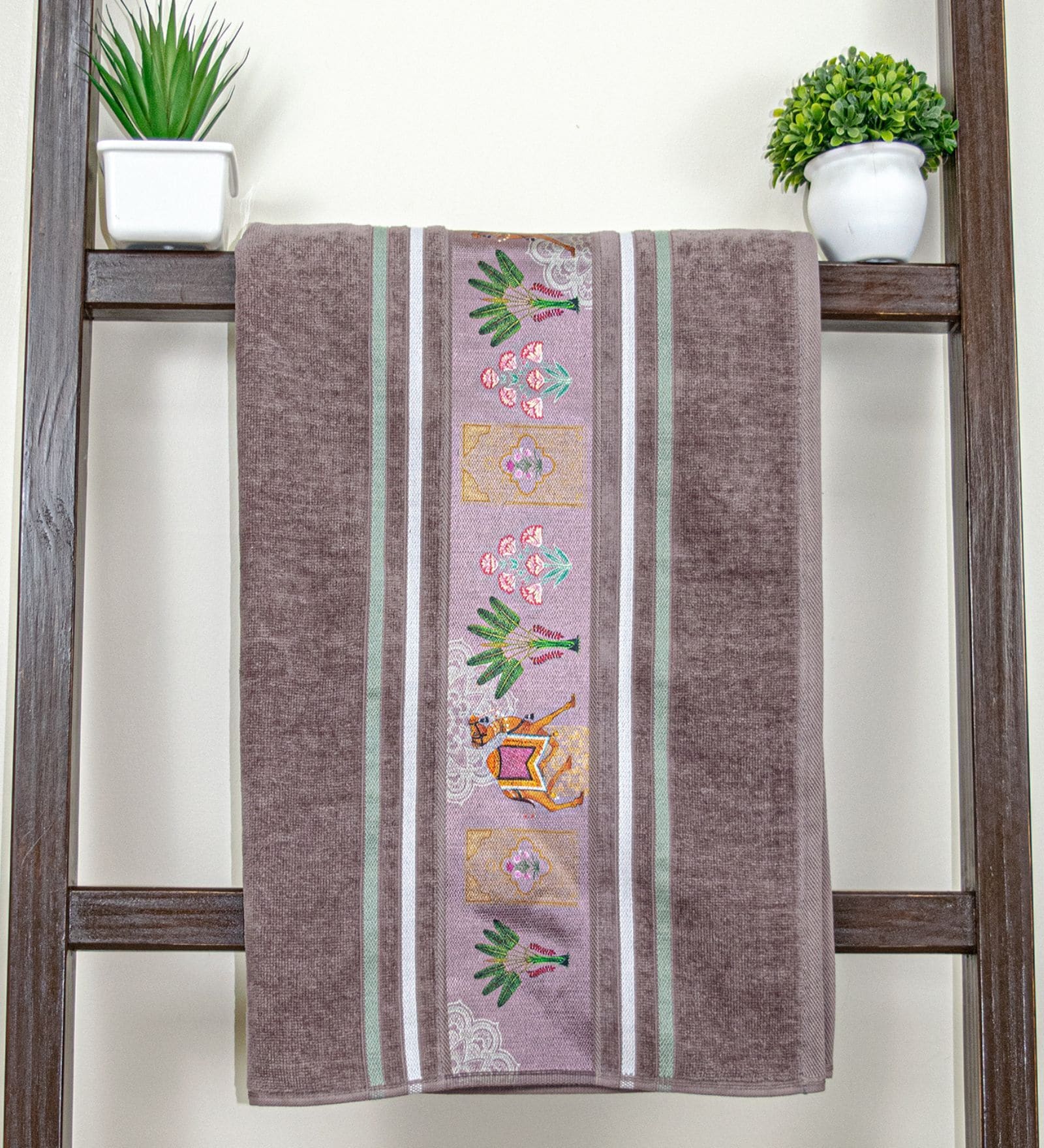 Brown Cotton Printed  460 GSM Bath Towel (1Pc)