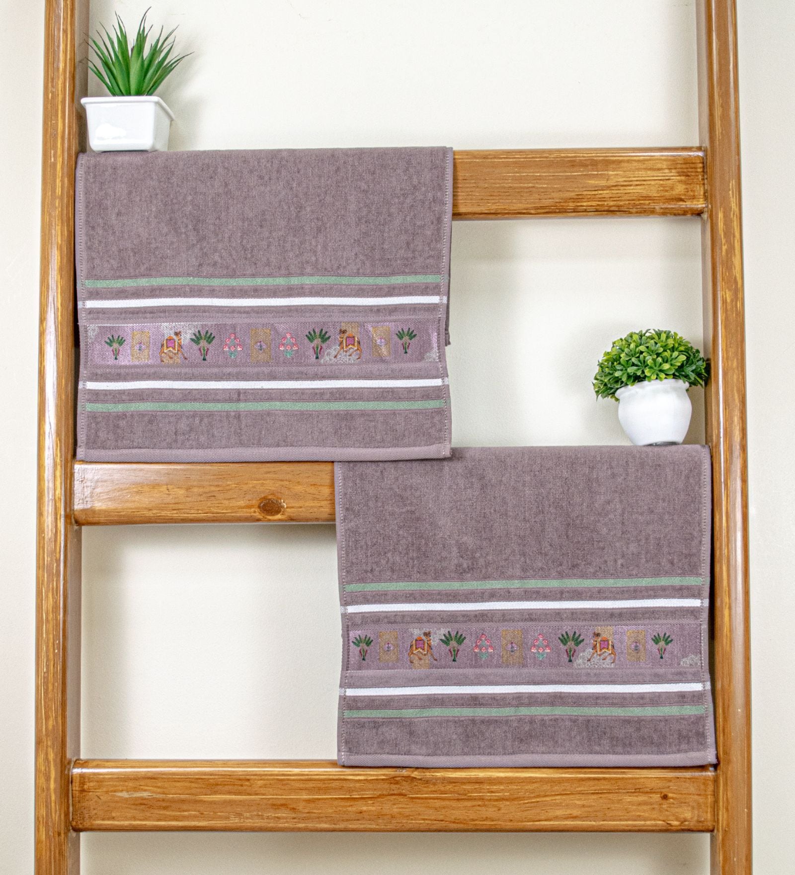 Brown Cotton Printed  460 GSM Hand Towels Pack of 2