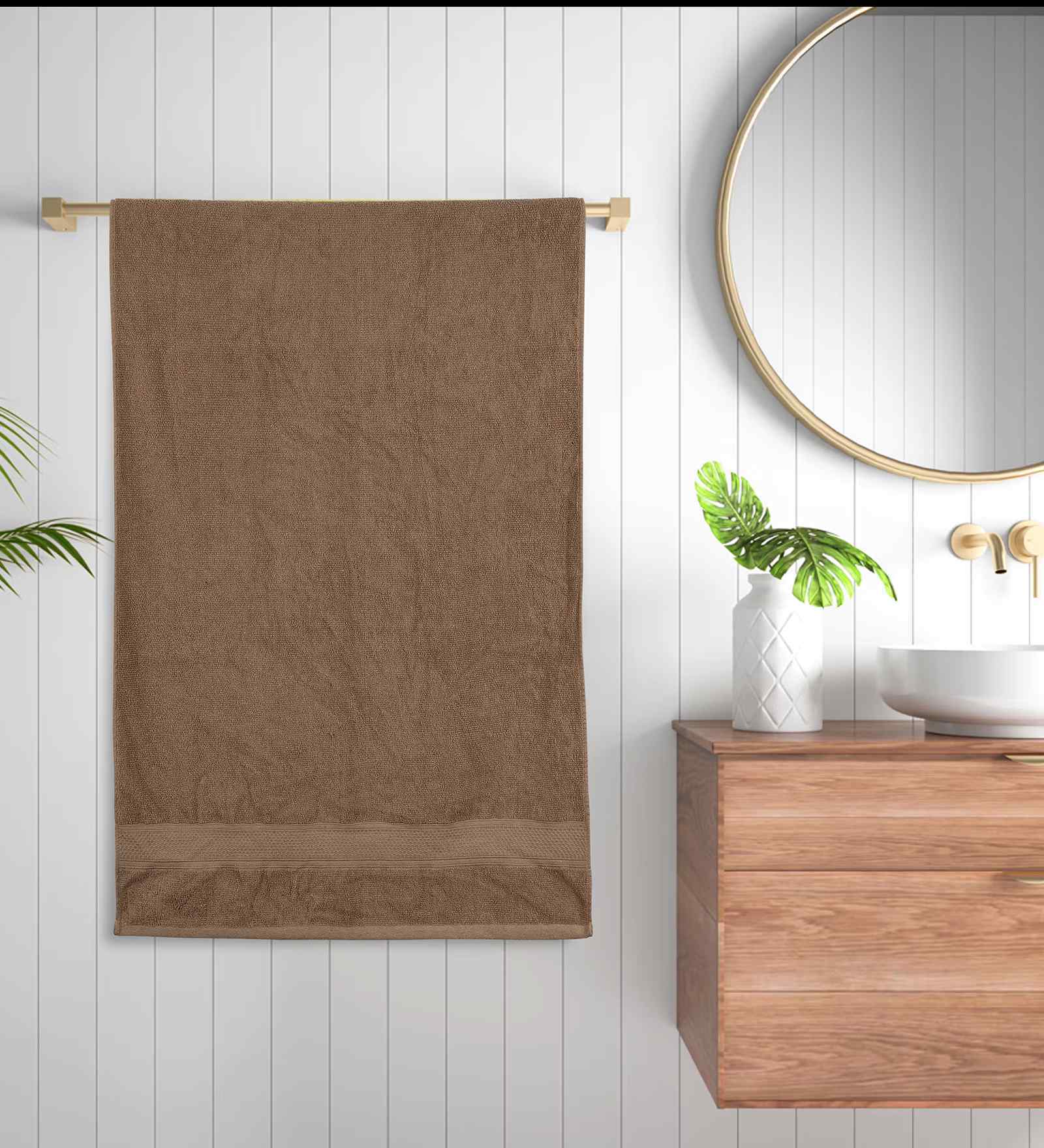 Brown Cotton Printed 300 GSM Bath Towel (1 Pc)