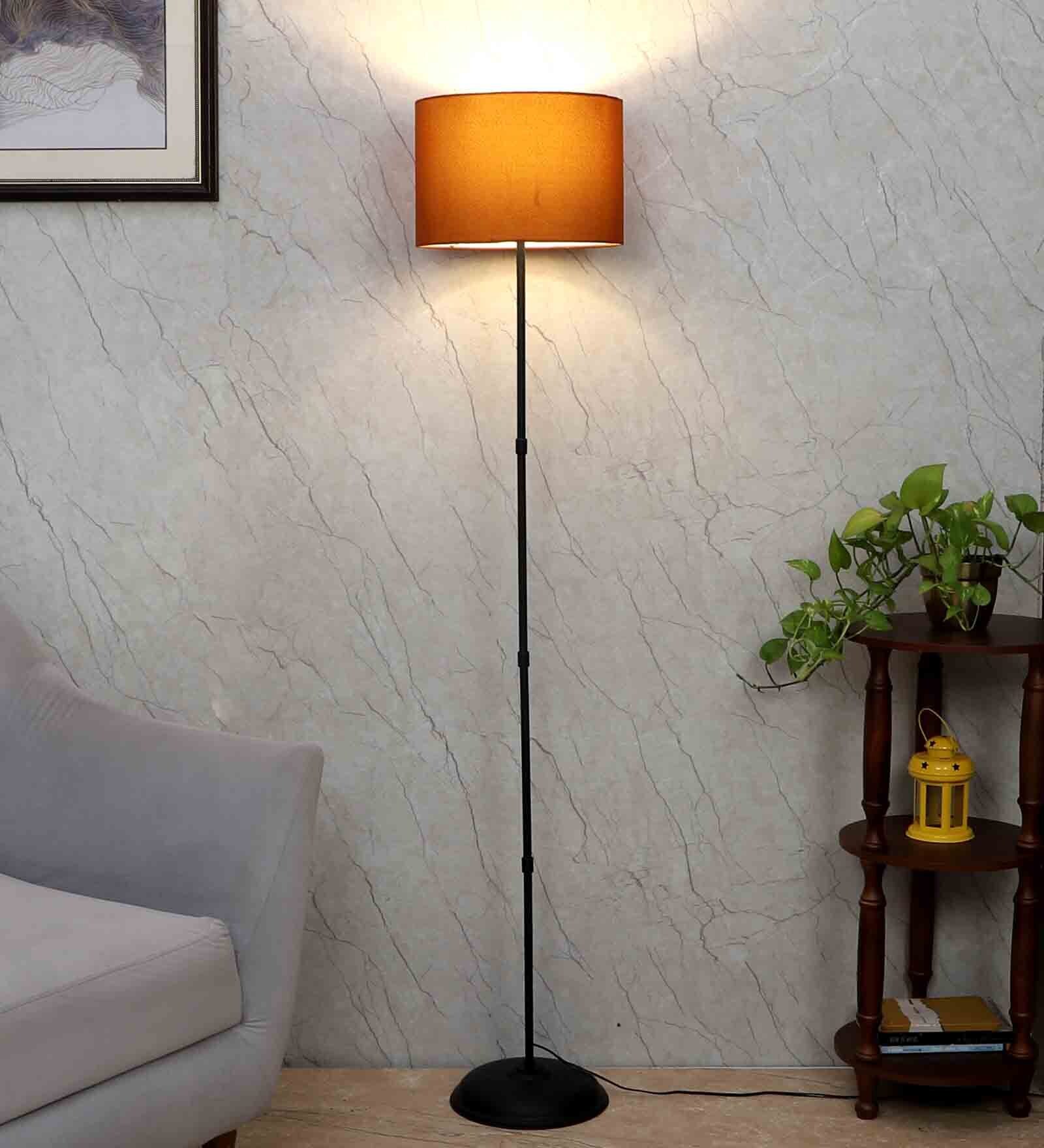 Brown Cotton Shade Club Floor Lamp Iron Base