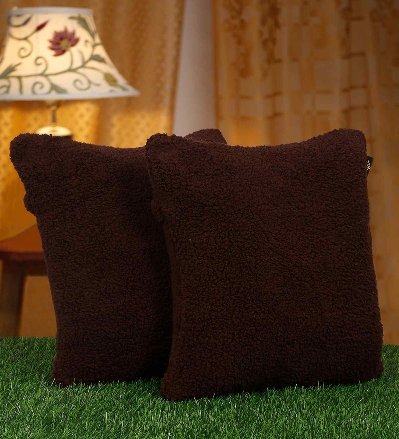 Brown Cotton Solid 16X16 Inches Cushion Covers (Pack of 2)