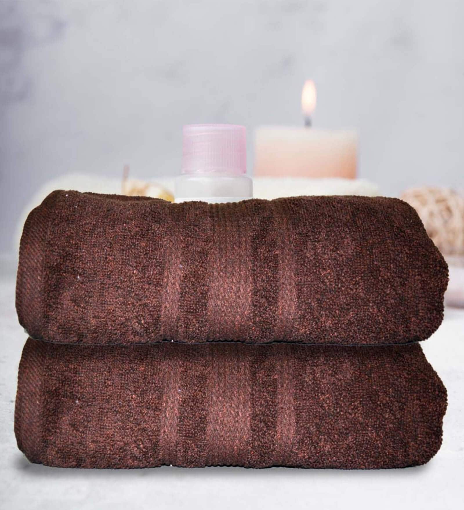 Brown Cotton Solid 500 GSM Bath Towels (Set of 2)