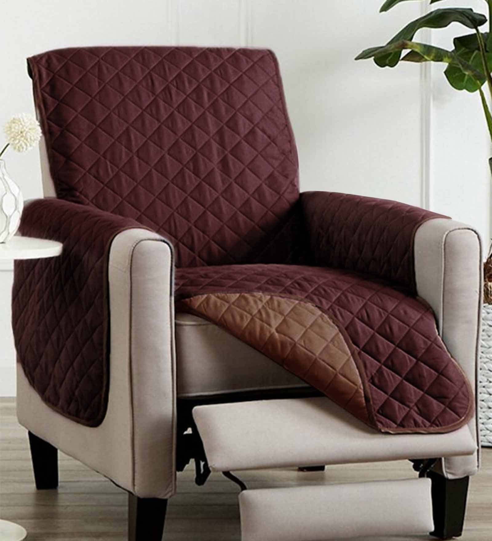 Brown Cotton Solid 72x25 Inch 1 Seater Sofa Cover