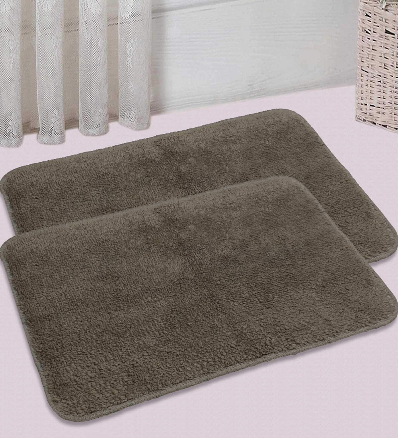 Grey Solid Cotton 24x16 Inches AntiSkid Bath Mats (Set of 2)