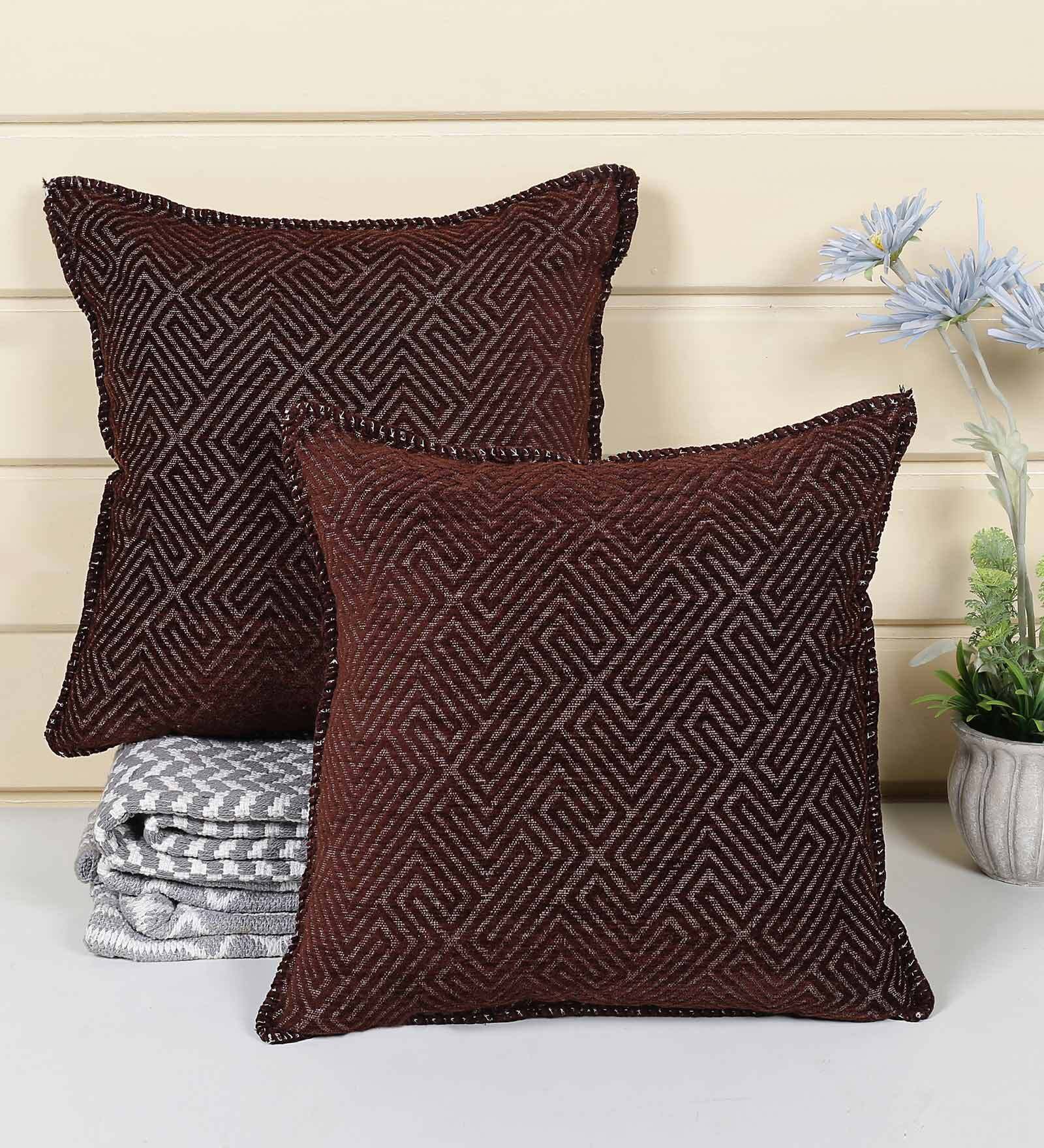Brown - Khun Weave Cotton Cushion Cover (16 x 16 in)