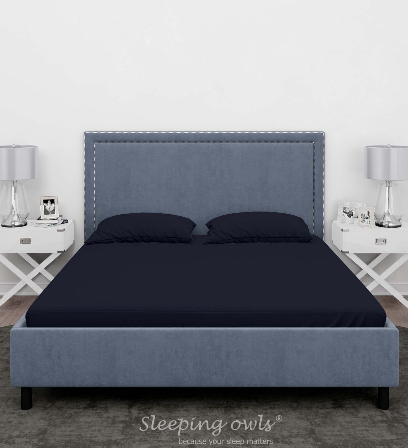 Blue Cotton Solid Finest 300TC Plain Super King Bedsheet with 2 Pillow Covers