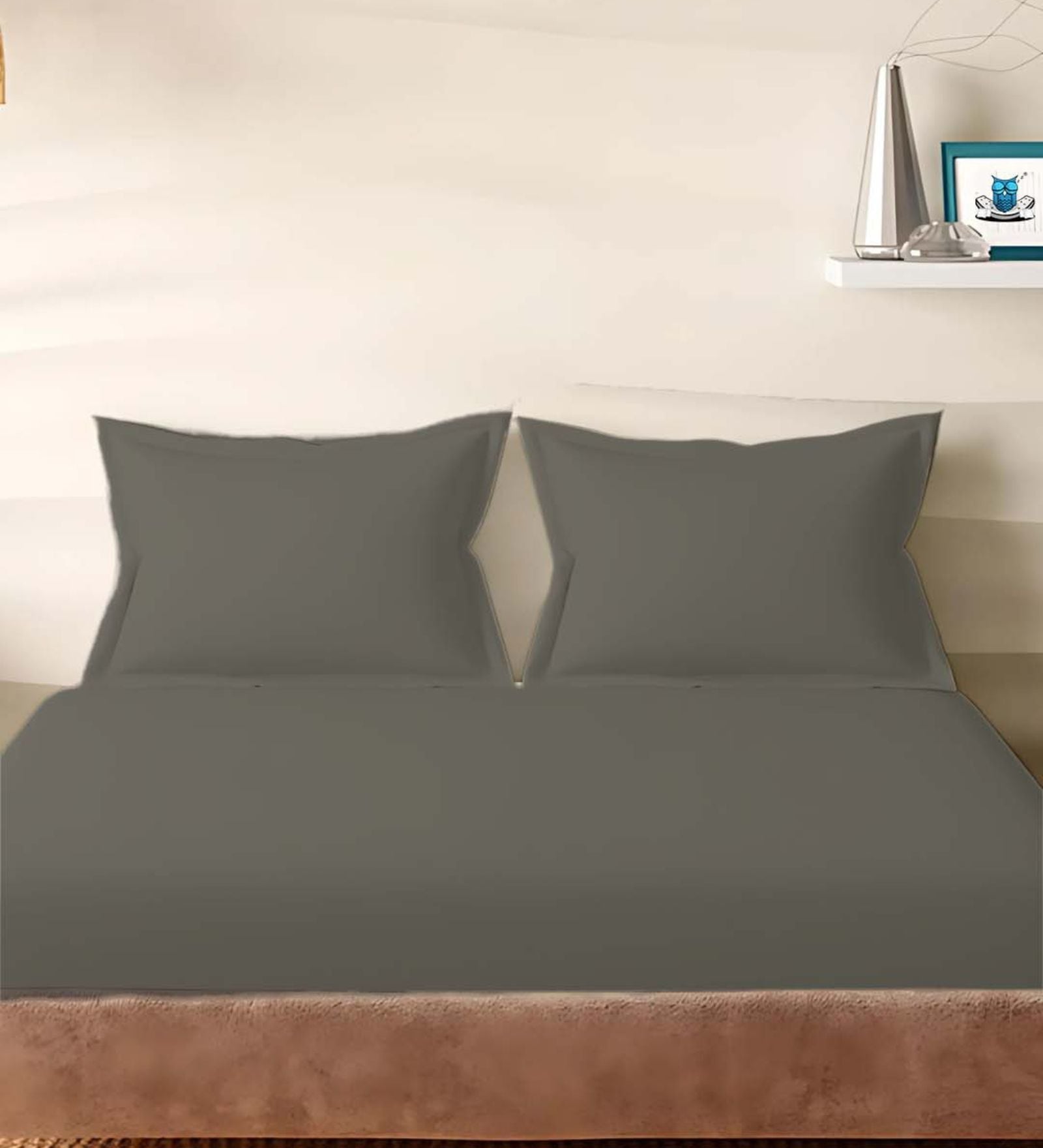 Grey Cotton Solid 210TC Plain Set of 2 Pillow Covers