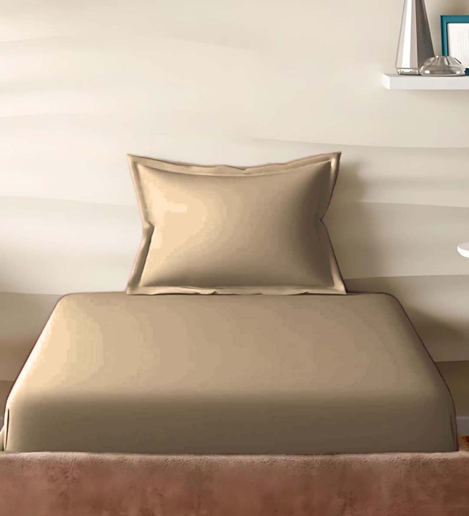 Brown Cotton Solid 210TC Plain Single Bedsheet with 1 Pillow Cover