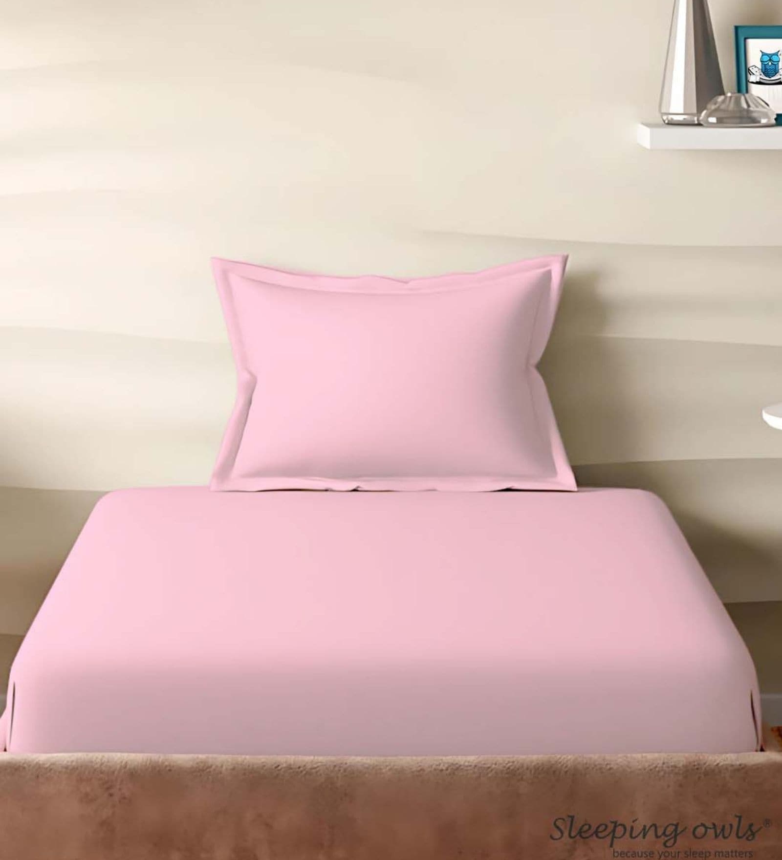 Pink Cotton Solid 210TC Plain Single Bedsheet with 1 Pillow Cover
