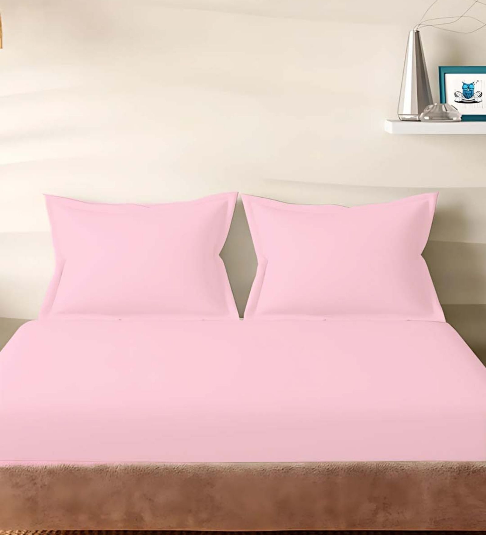 Pink Cotton Solid 210TC Plain Super King Bedsheet with 2 Pillow Covers