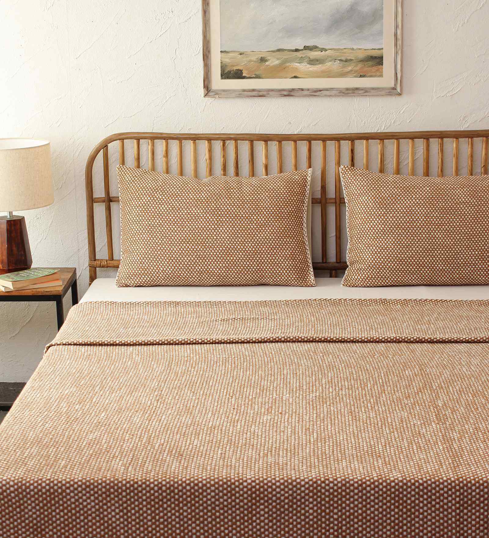 Brown Cotton Textured Double Bedcover