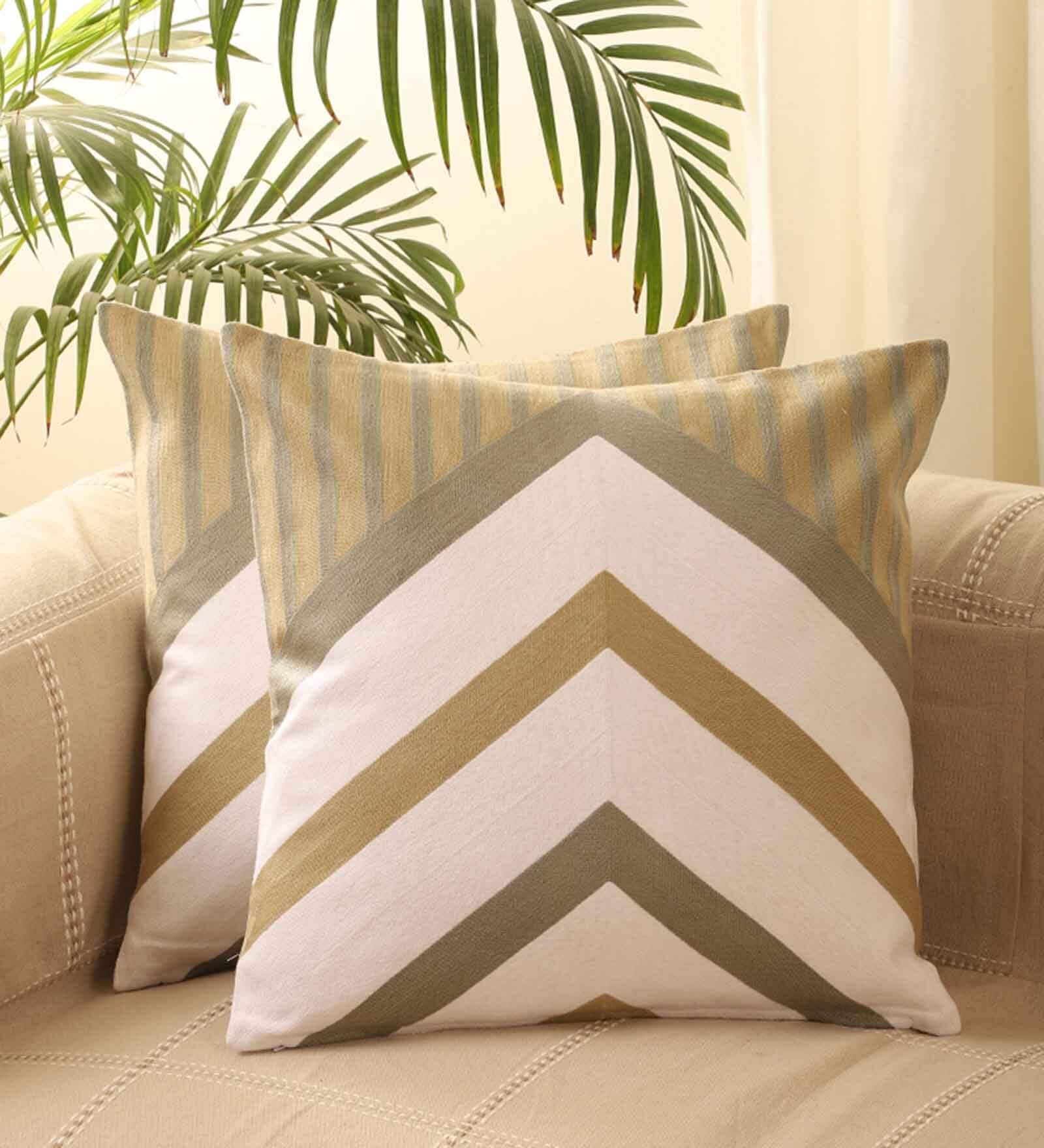 Brown Cotton Striped 20x20 inches Cushion Covers (Set of 5)